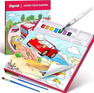 JoyCat Colouring Book with Watercolours for Toddlers from 3-8 Years, Watercolour Painting Set for Arts & Crafts, Educational Toy as a Birthday Gift for Boys and Girls