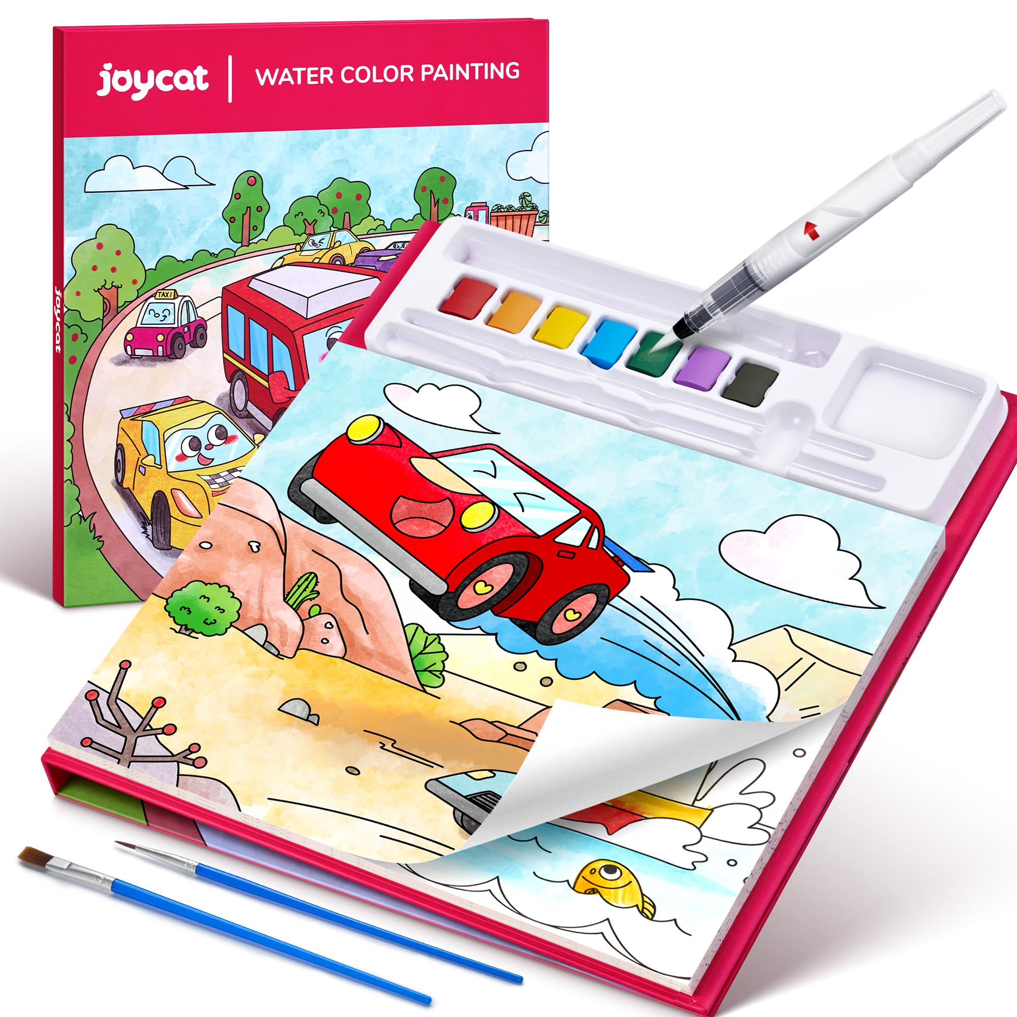 JoyCat Malbuch mit Wasserfarben für Kleinkinder ab 3-8 Jahren, Aquarell Malset für Kunst & Basteln, Lernspielzeug als Geburtstagsgeschenk für Jungen und Mädchen