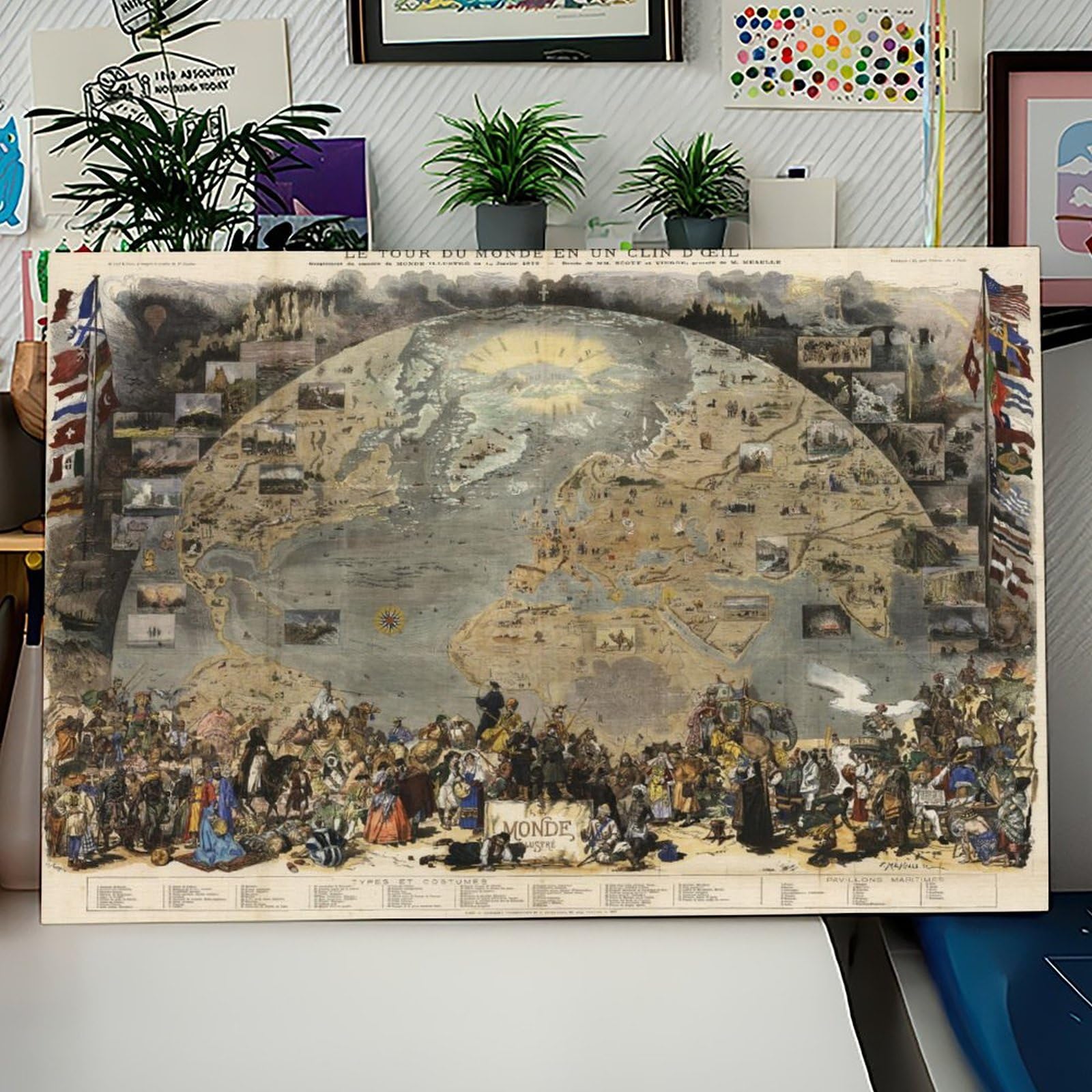 Alte Weltkarte 1876 – Eine Tour der Welt aus Le Monde – Erkundung Geschichte des 19. Jahrhunderts Kolonialismus Poster Schlafzimmer Leinwand Dekor Druck Wandkunst Offic