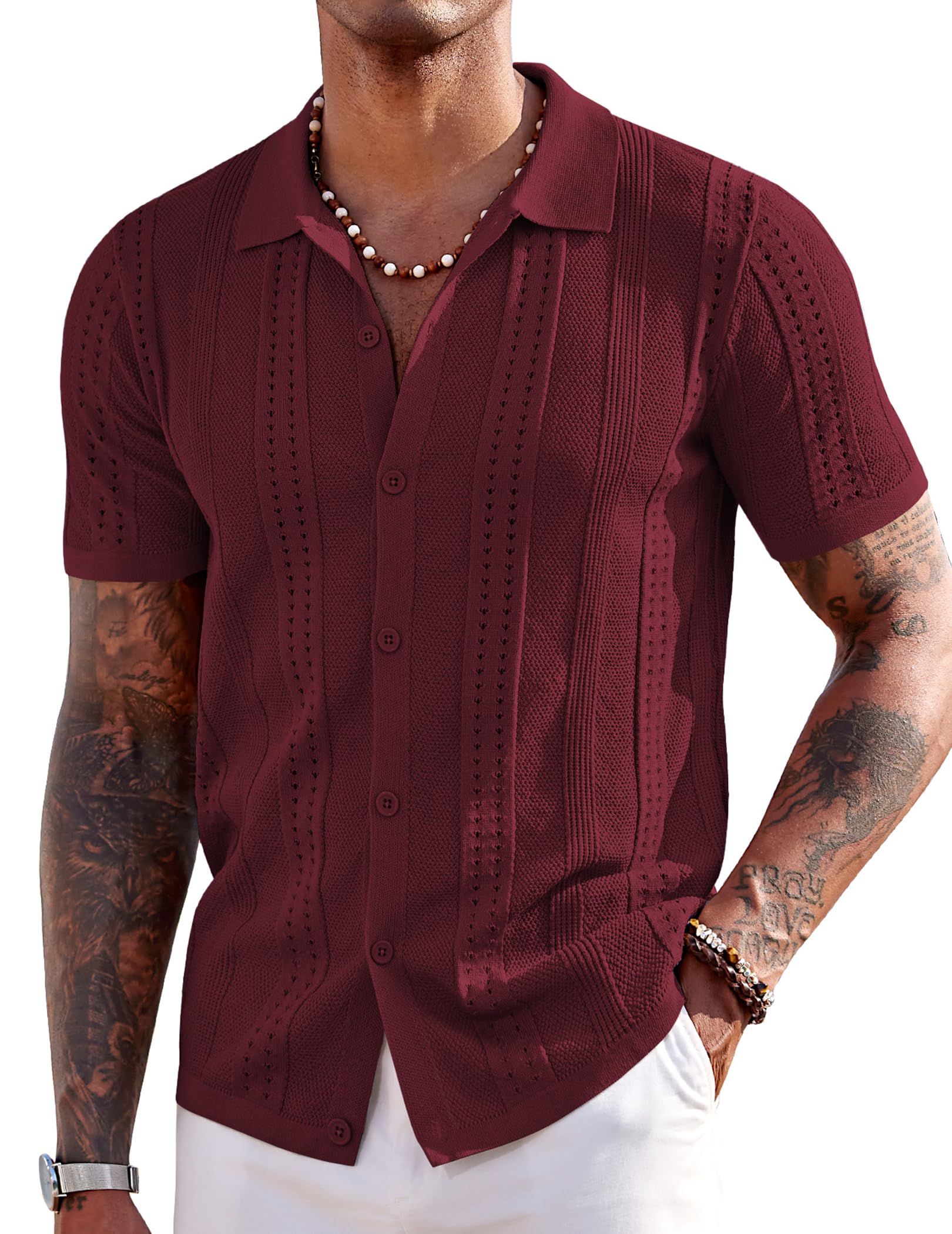 COOFANDY Mens Knit Shirts Short Sleeve Button Down Polo Shirt Fashion Casual Summer Beach Shirts