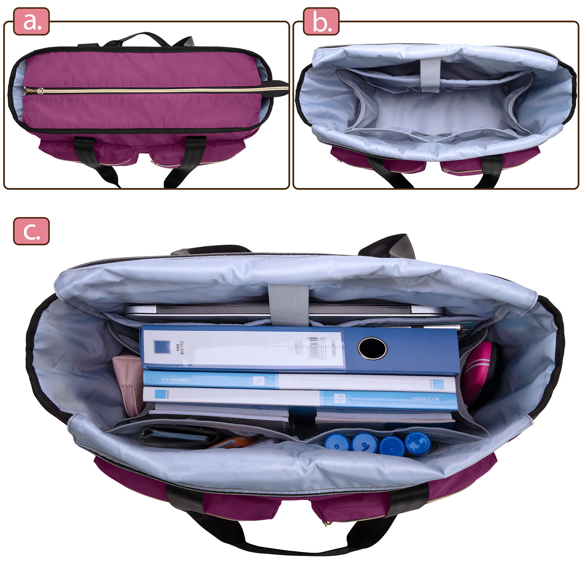 Damero Borsa dell'insegnante, grandi Borse Tote per insegnante, scuola, ufficio, affari con cerniera superiore e tasca imbottita per laptop,Viola