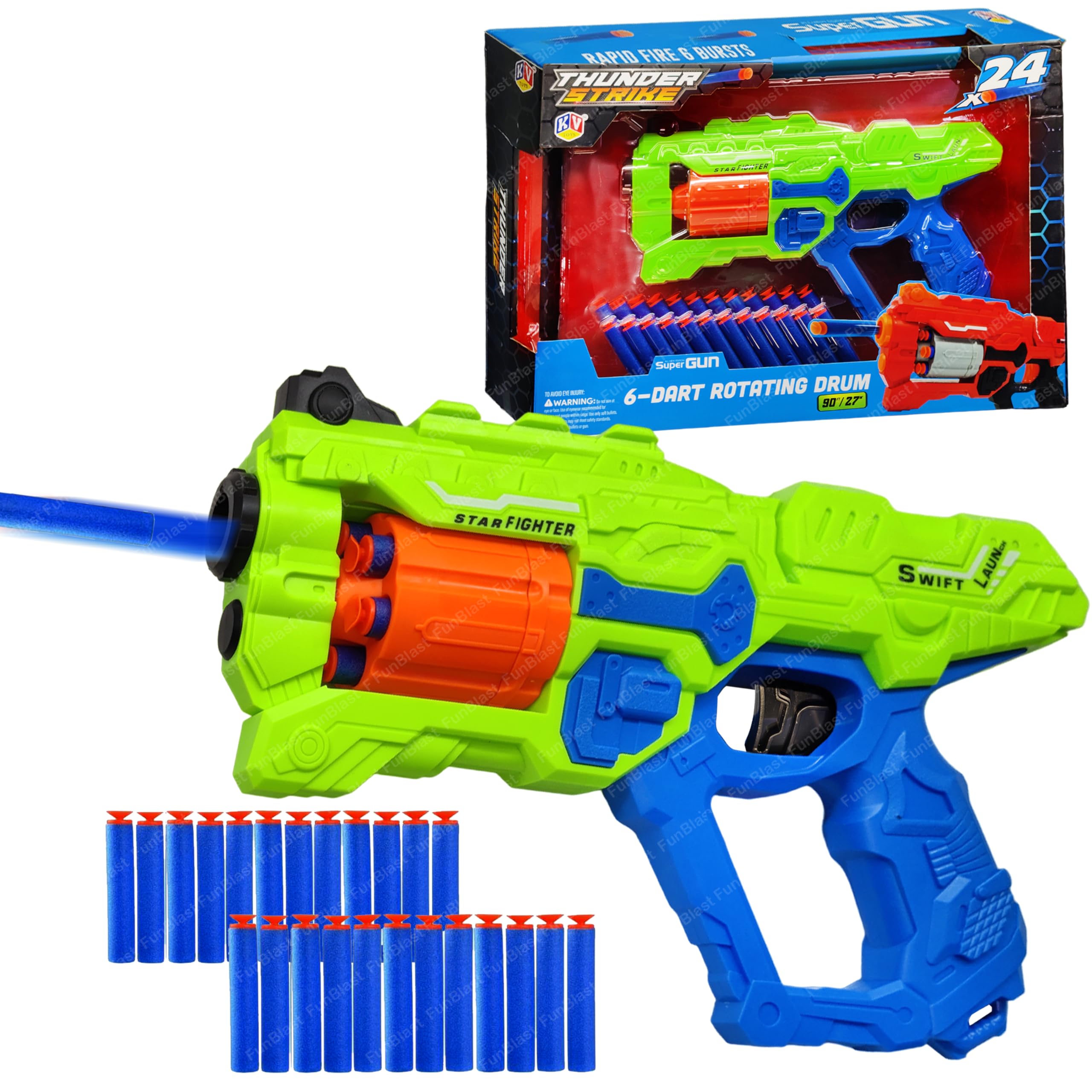 FunBlast Thunder Strike Gun Toy - High Speed Manual Soft Bullet Gun with 24 Foam Bullets - Long Range Shooting Darts Gun Toy for Kids, Boys, Children, Toy Gun Pistol for Kids (Green) (B0CQ5BJF3V) Amazon Price History, Amazon Price Tracker