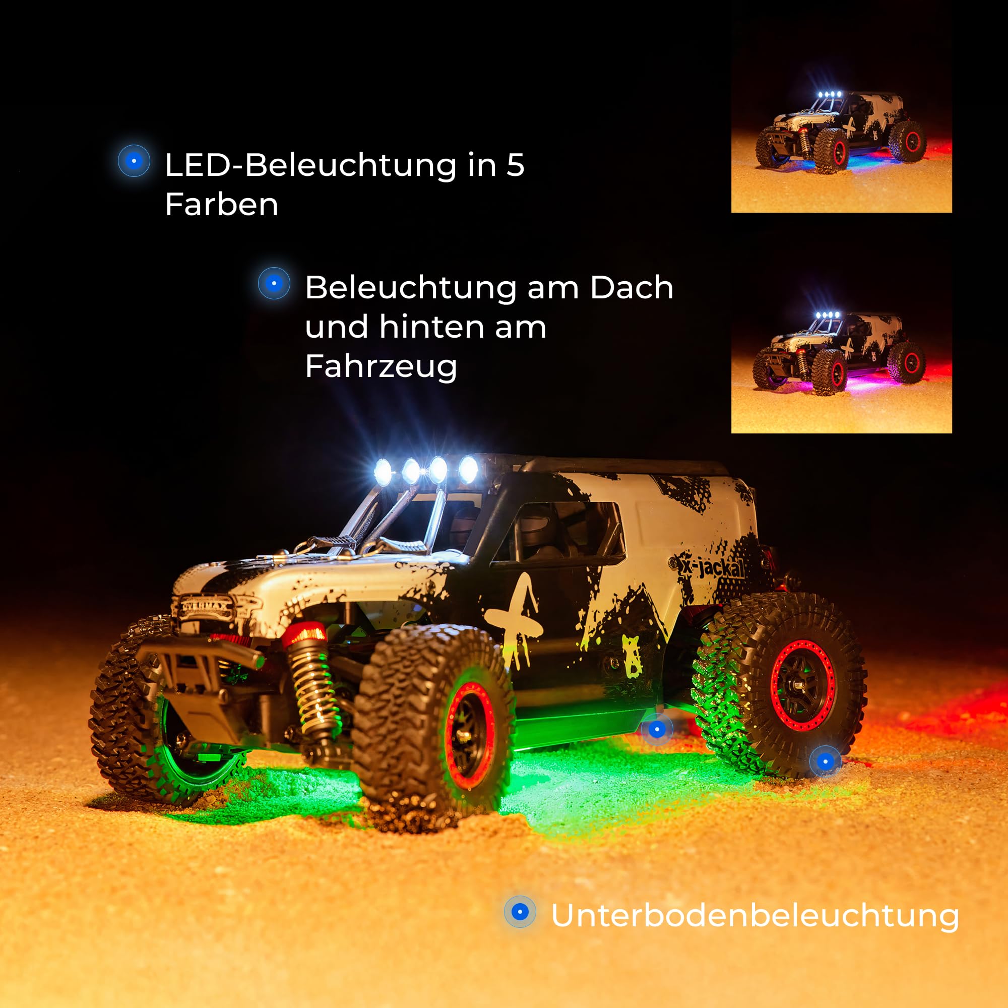 Overmax X-Jackal Ferngesteuertes RC-Auto 4WD, 30 km/h, Maßstab 1:20, 14+ | 370er Bürstenmotor, Proportionale Steuerung, 80 m Reichweite, Einzelradfederung, LEDs in 5 Farben, Li-Ion-Akku, ab 14 Jahren