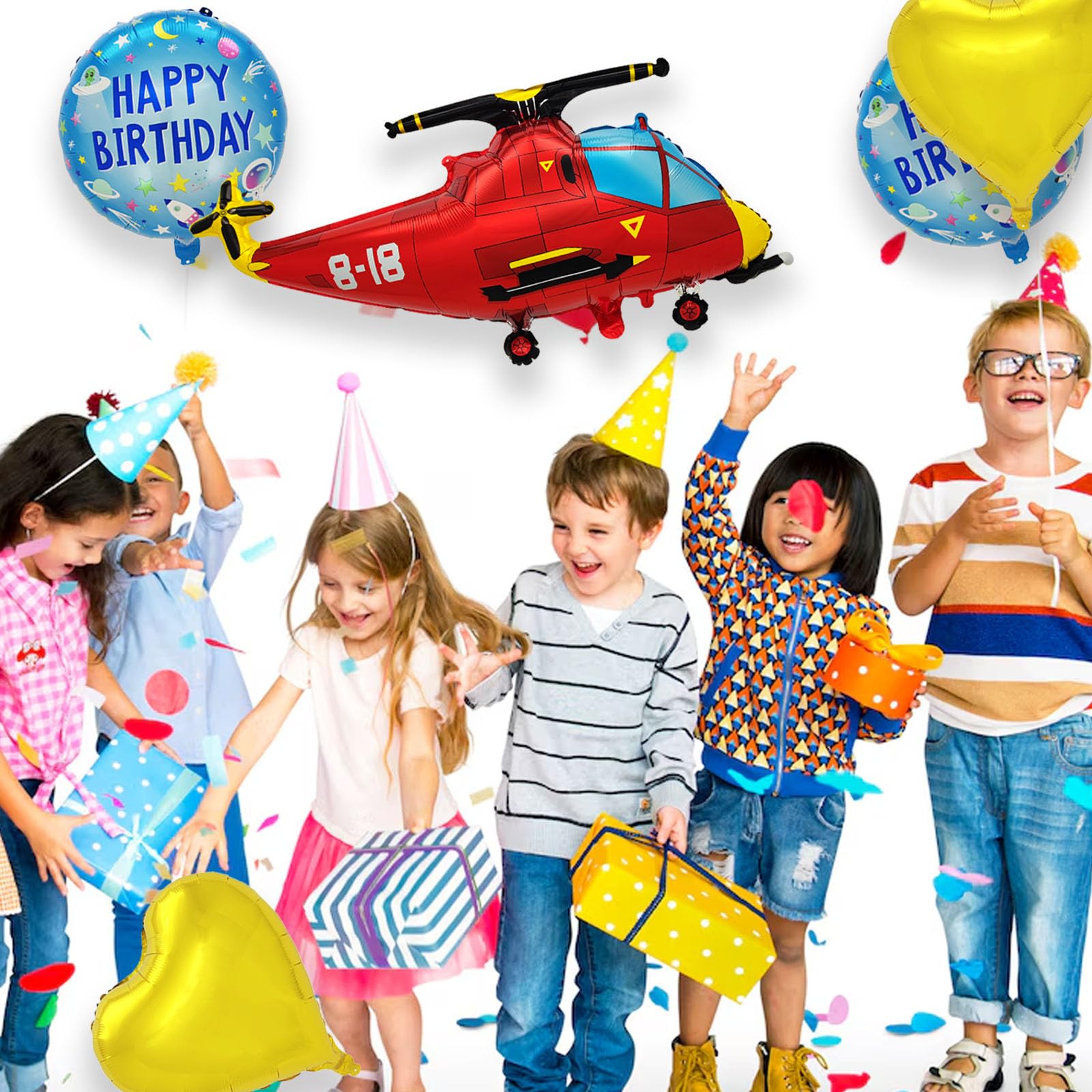 KOBOKO Flugzeug & Helikopter Folienballons – 2er Set Als Geburtstagsdeko Für Jungen