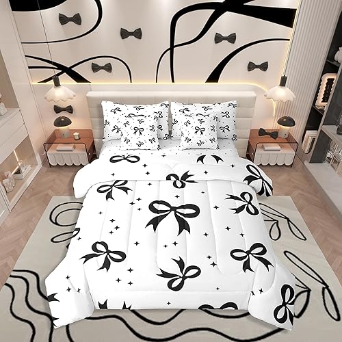 Erosebridal Girly Black Bow 7 Piece Bedding Set Twin Size,Ca