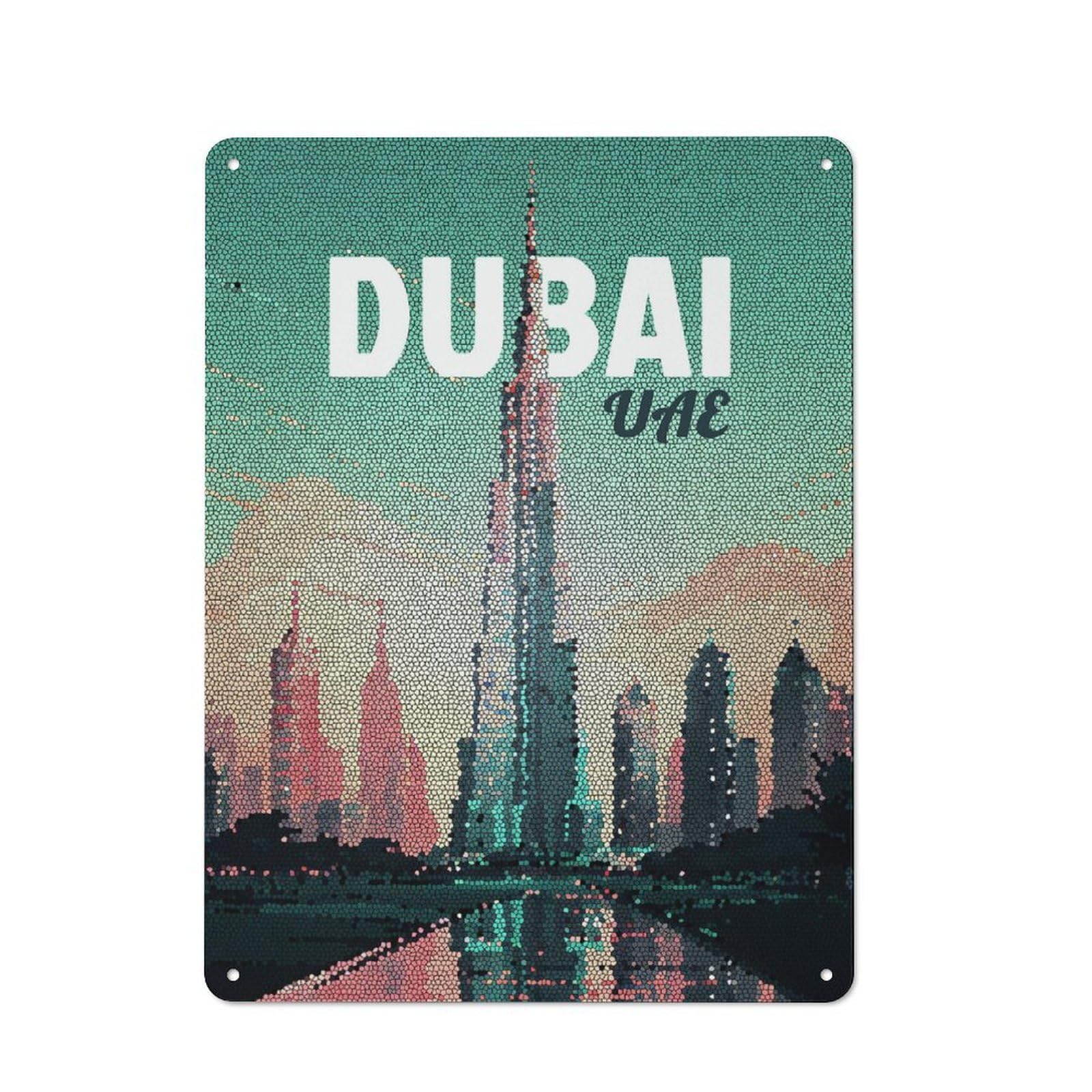 Junmoney Style-16 Tin Wall Plaque 40X30cm With Dubai Uae Skyline Mosaic Art For Home Office Or Studio, New Home Wall Decor For Home Office Decor Fans