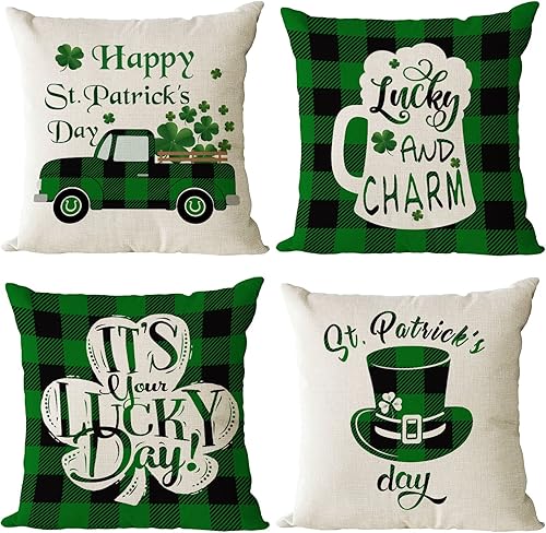 Miniatura 8 de Juego de 4 fundas de almohada para el día de San Patricio 12 x 12 pulgadas fundas de almohada para el día de San Patricio fundas de almohada de