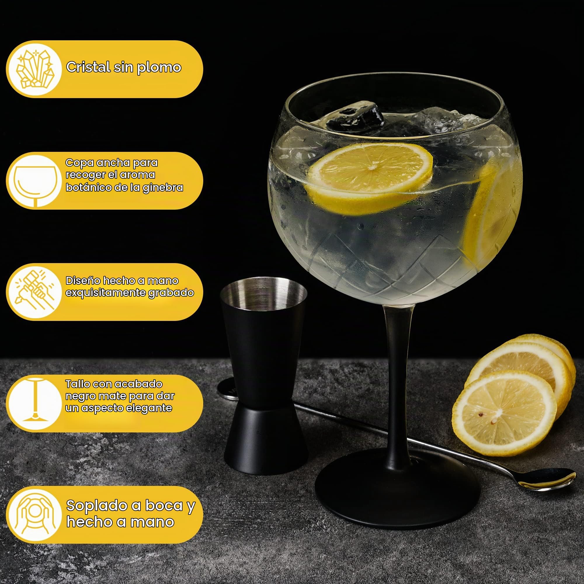 MIAMIO - set de 2 copas de ginebra 650 ml Crystaluna para cocina | Copas de ginebra para gin tonic y cócteles, 650 ml, Crystaluna. Diseño moderno y práctico para la cocina y el día a día.