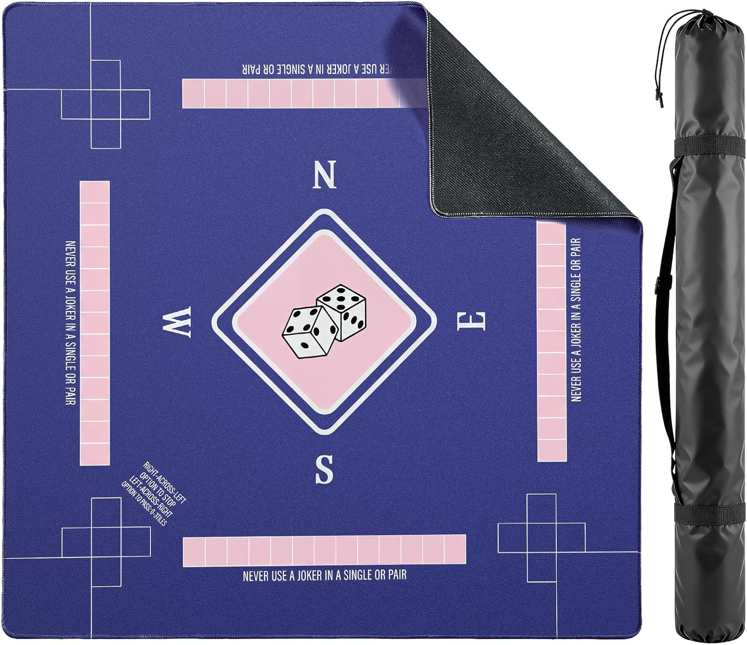 Mahjong Mat for Table, Noise Reduction Non-Slip Gaming Mat, 31.5"x31.5" with Black Carrying Bag, for Mahjong, Poker, Blackjack, Board Games, Card Games, Dominoes, Tile Games(Blue)