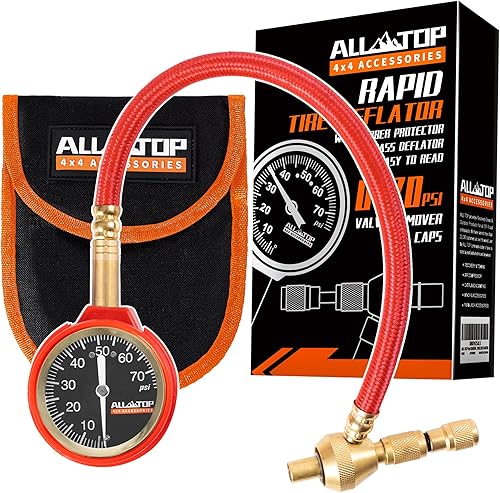 ALL-TOP Kit de desinflador rápido de neumáticos 4x4 de 0-70 PSI medidor de presión de neumáticos Air Down Master para neumáticos todoterreno de Jeep