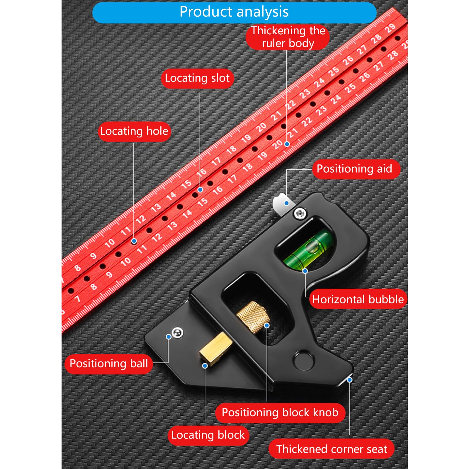 Essential - Set di attrezzi per la lavorazione del legno, con quadratura regolabile da 300/400 mm, con scala metrica a doppio lato e livelli, goniometro regolabile a bolle