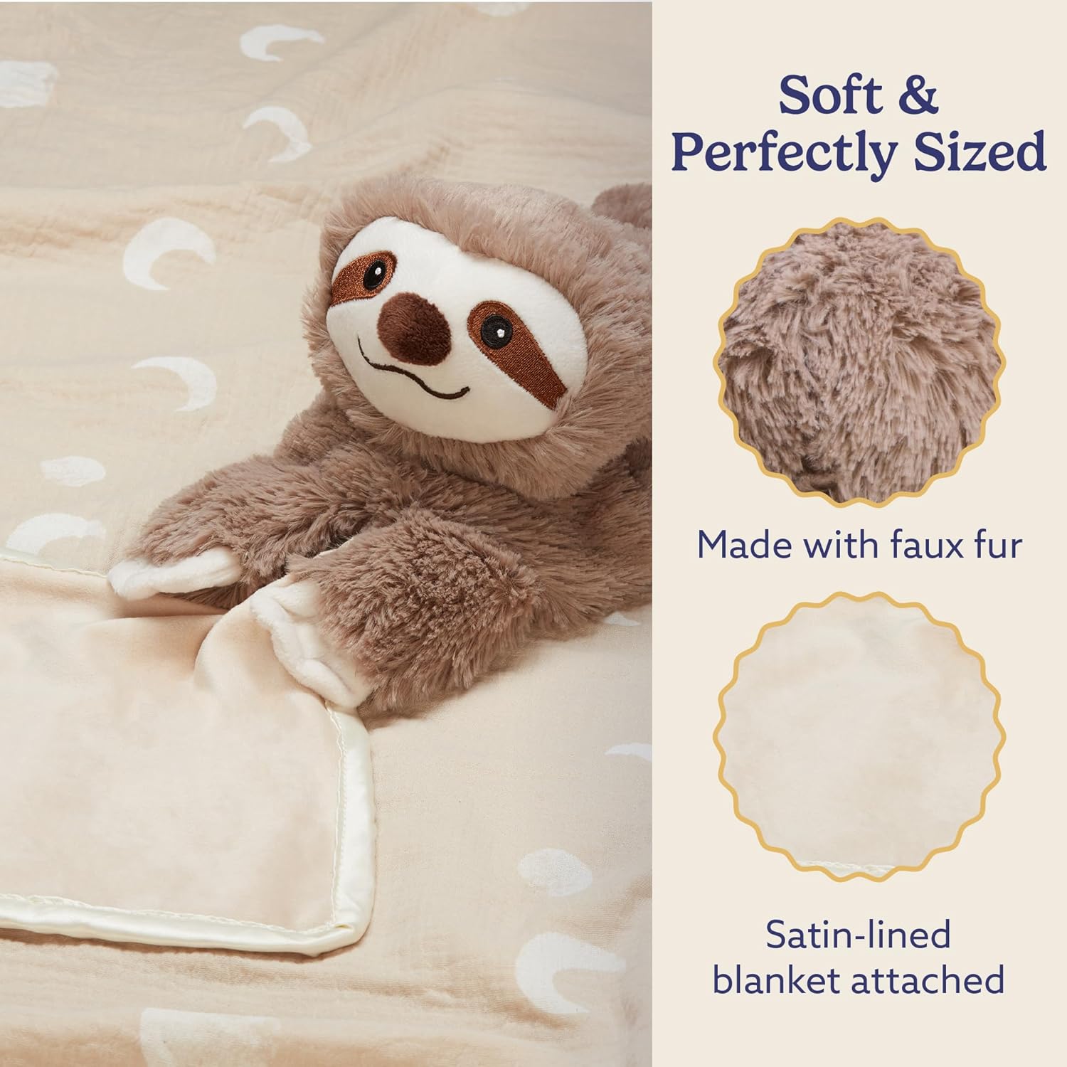 Warmies Stuffed Animal Security Blankets for Babies, Sloth - Microwavable & Weighted Stuffed Animal Blanket for Baby Boys & Girls - Cute Soft Plush Toys with Child Safe Design for All Ages