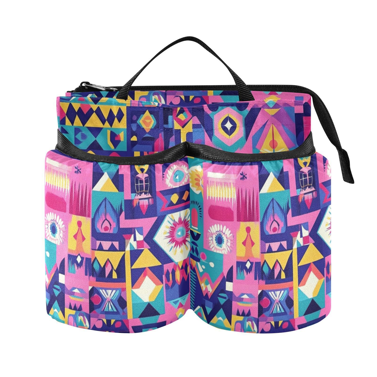 Travel Drink Holder Hands Free Bohemian Geometric Shape Rich Color Holder with Strap Two Cup Holder for Attendant Must Haves