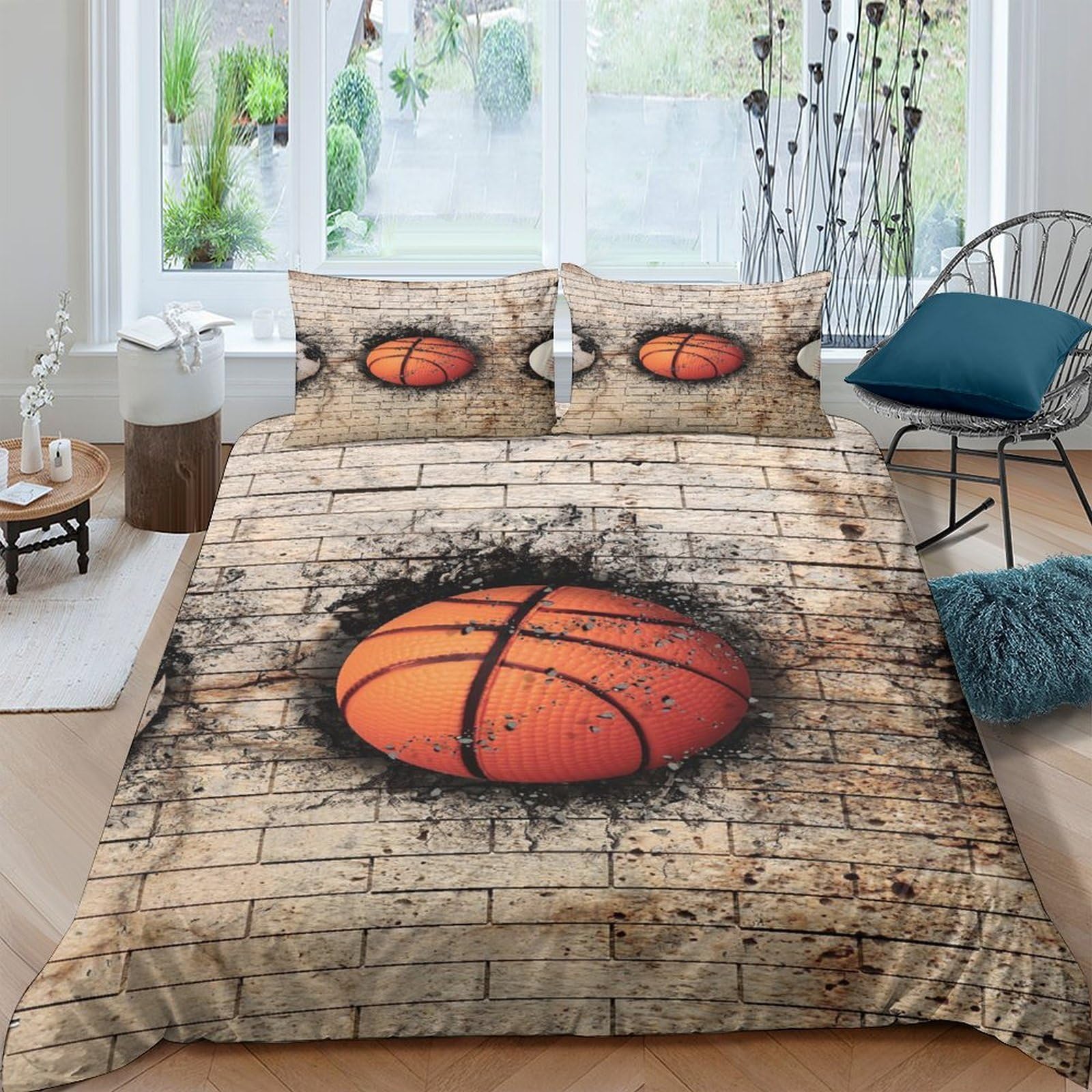 Ctjqhvkz Style-7 3D Printed Basketball Graffiti Fitted Sheet Microfiber Orange Sports Brick Wall Mattress Cover For Bedroom Dorm Easy Care Single（135X200cm）