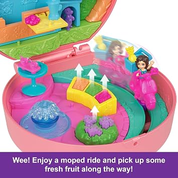 Polly Pocket Dolls and Playset, Adventure Moped Compact, Travel Toy with 2 Micro Dolls and Pet, Animal and Vehicle Accessories