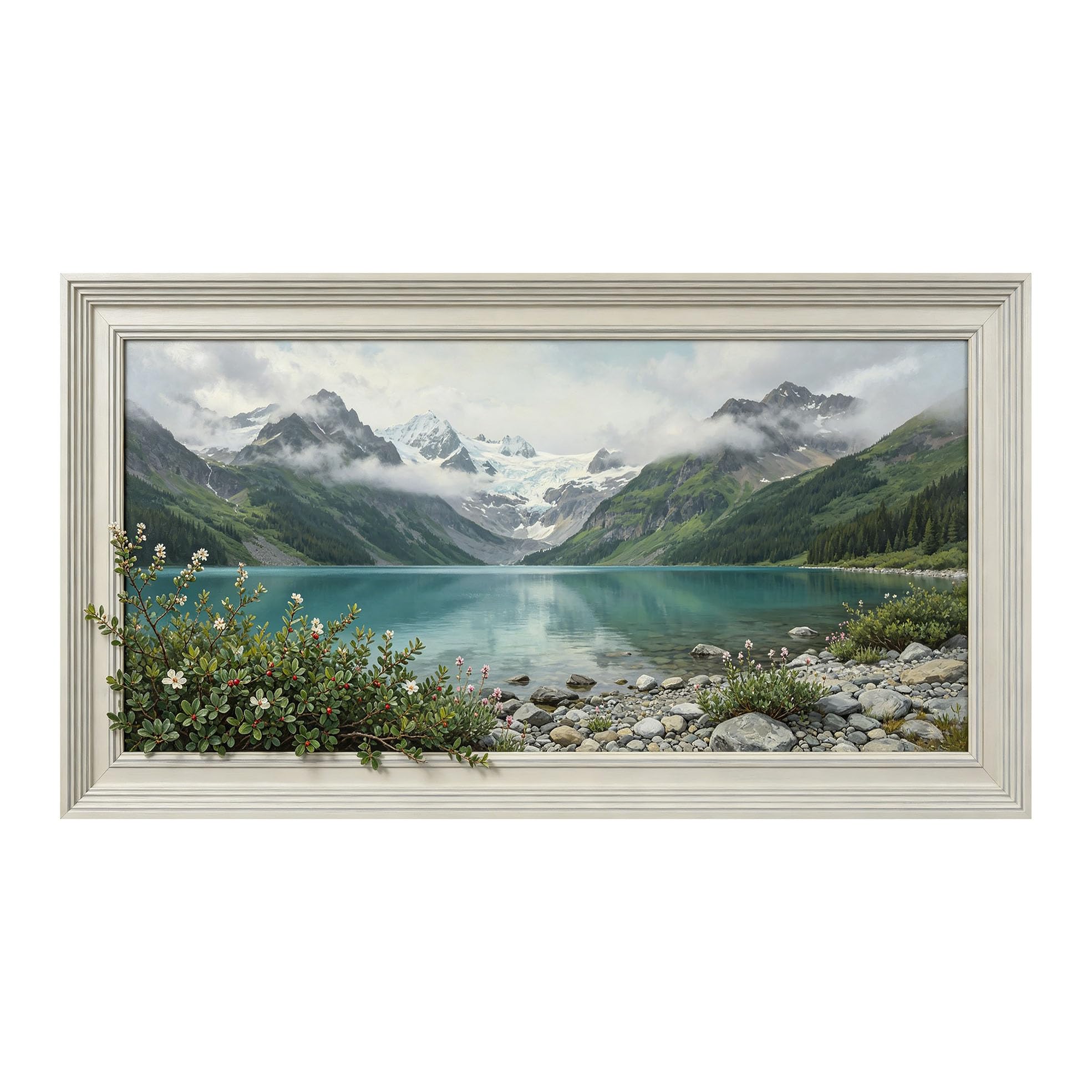 Yzpallescene 3D Framed Wall Art 50cm×100cm Alpine Mountain Lake Panoramic Realistic Landscape Large Size SelfAdhesive Removable Wall Decor Prints Artwork for Living Room Bedroom Office