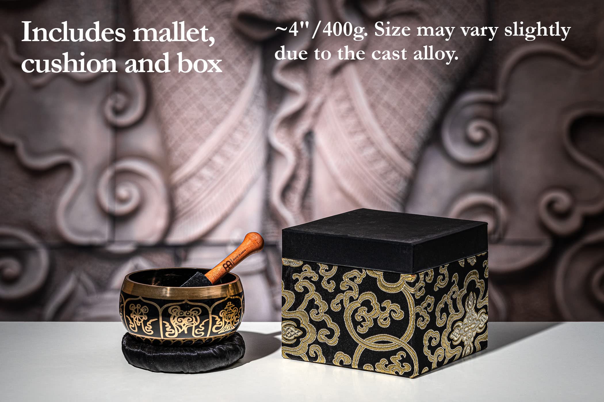 MEINL Singing Bowl - ORNAMENTAL SERIES - 10.5cm / 4,13" - 400g / 14.11 oz (SB-OR-400-BK), Ornamental Black, 400 g - Image 4