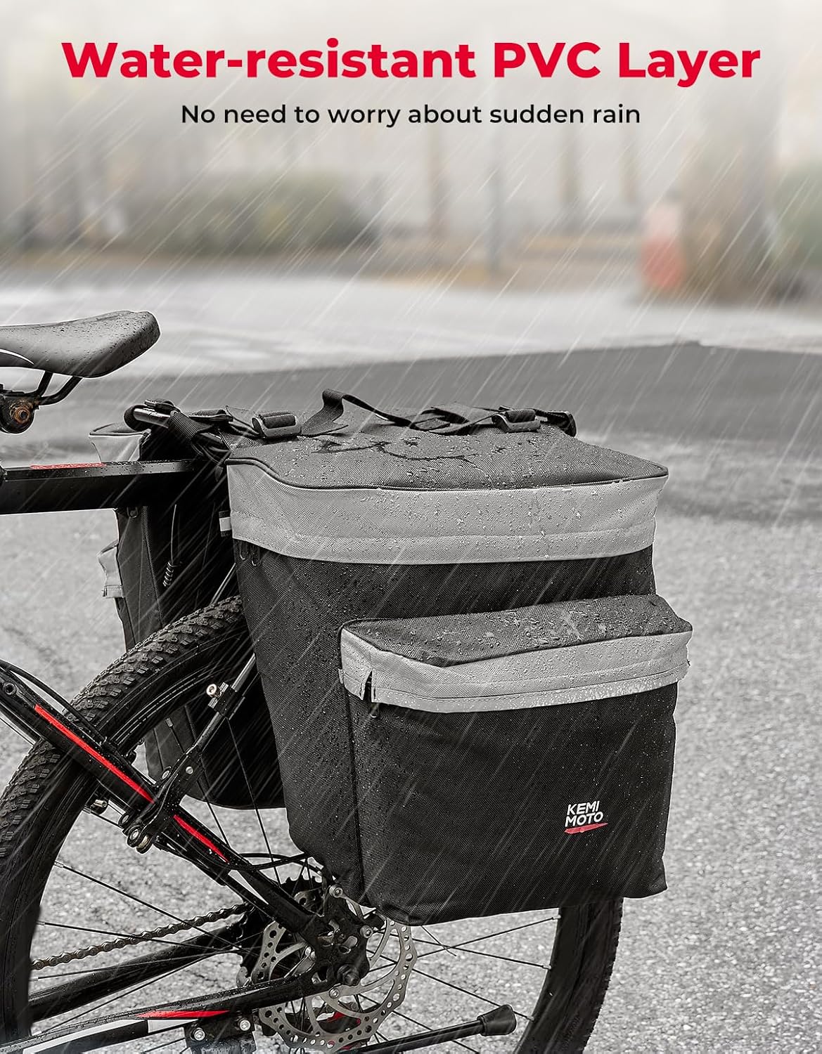 KEMIMOTO Bike Bag Panniers with Rain Cover, 34L Waterproof Bicycle Saddle Bag for Rear Rack Mountain Biking Bags Storage, Ebike Accessories for Commuter Grocery Shopping Travel Carrier, Grey