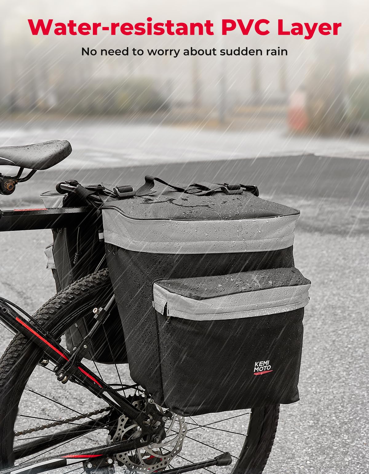 KEMIMOTO Bike Bag Bicycle Panniers Rear Rack Bag, 34L Large Capacity Water Resistant Bicycle Trunk Bag, Bike Saddle Bag for Grocery Shopping, Support for Width Less Than 6 inches Bike Rack, Grey