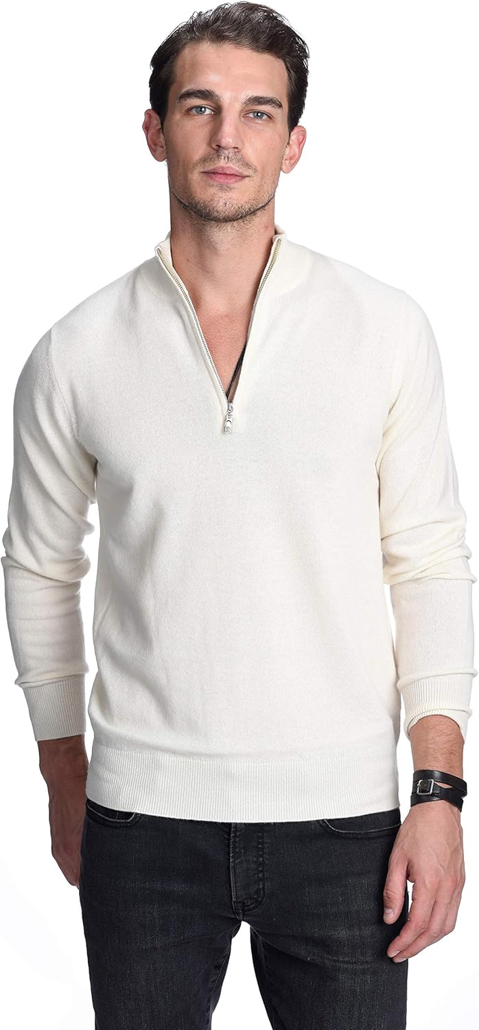 State Cashmere Men's Half Zip Mock Neck Sweater 100% Pure Cashmere Polo Neck Pullover - Image 4