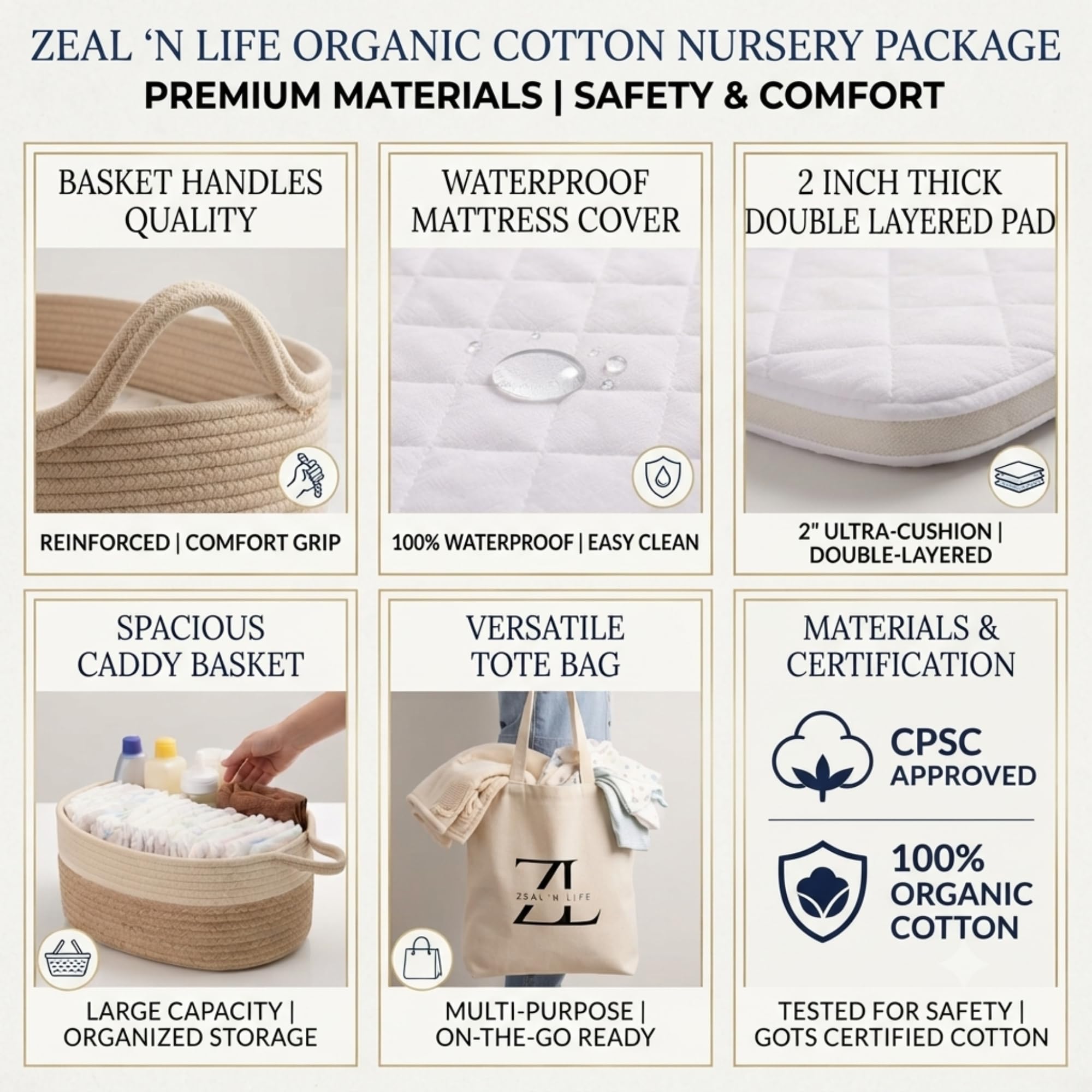 ZEAL'N LIFE Cesta Cambiadora de Bebé con Manta y Cambiador para Tocador, Portátil, Cesta de Moisés para Recién Nacidos (Marrón)