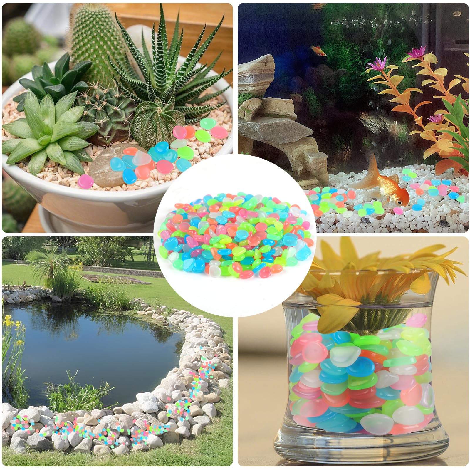 400 pietre luminose colorate, pietre fluorescenti riutilizzabili, piccoli ciottoli luminosi per giardino, acquario, balcone, terrazza e cameretta dei bambini
