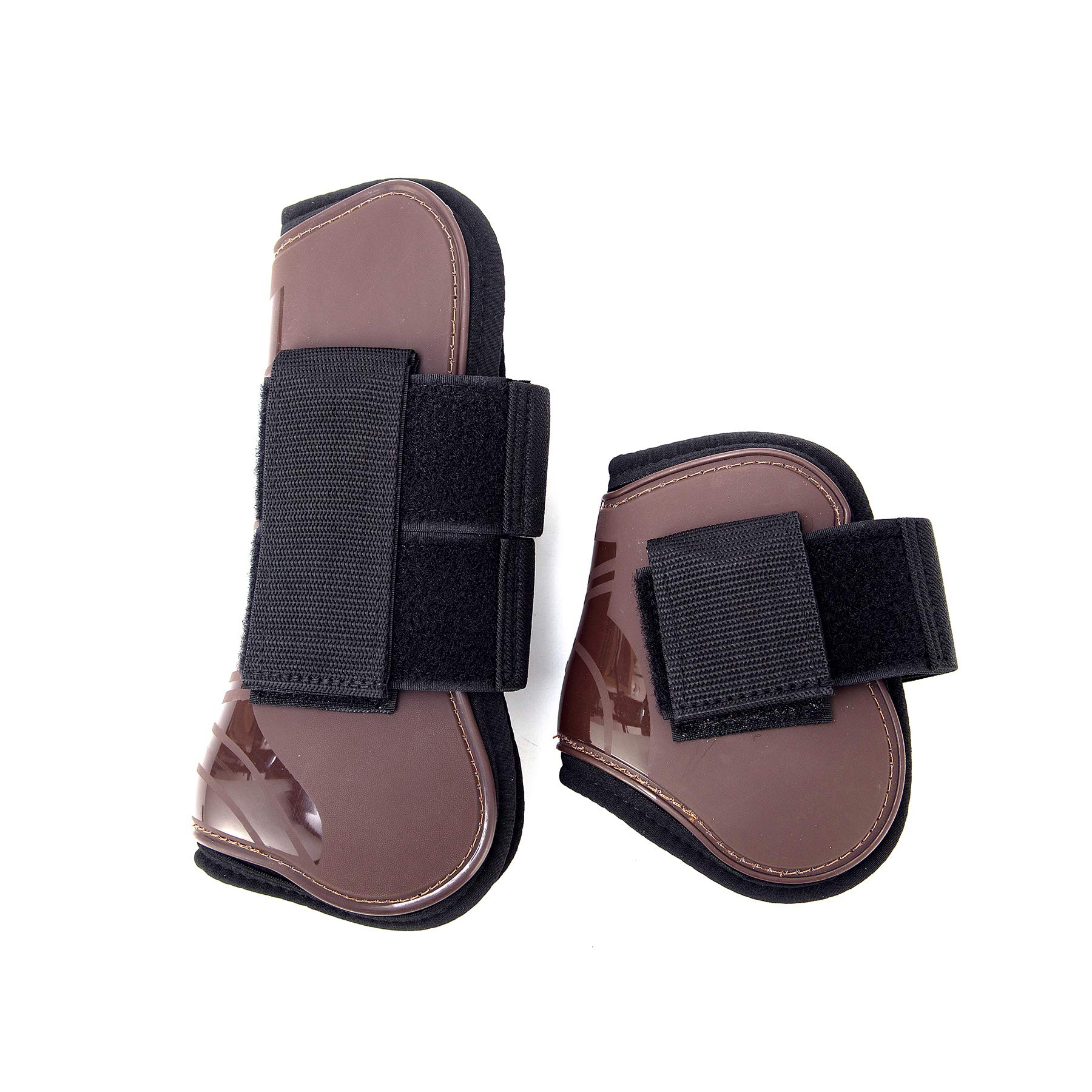 Gamaschen Pferde 4er Set Gamaschen Paar für vorne hinter Hartschale und Klettverschluss für Damen& Herren PU Robust Elastisch Tendon Boots Classic (M(VB), Braun)