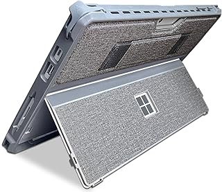 Case for 12.3" Microsoft Surface Pro 7+/Pro 7/Pro 6/Pro 5/Pro 4/Pro LTE Protective Rugged Cover Case, with Stylus Pen Holder and Hand Strap, Compatible with Type Cover Keyboard, Black Grey