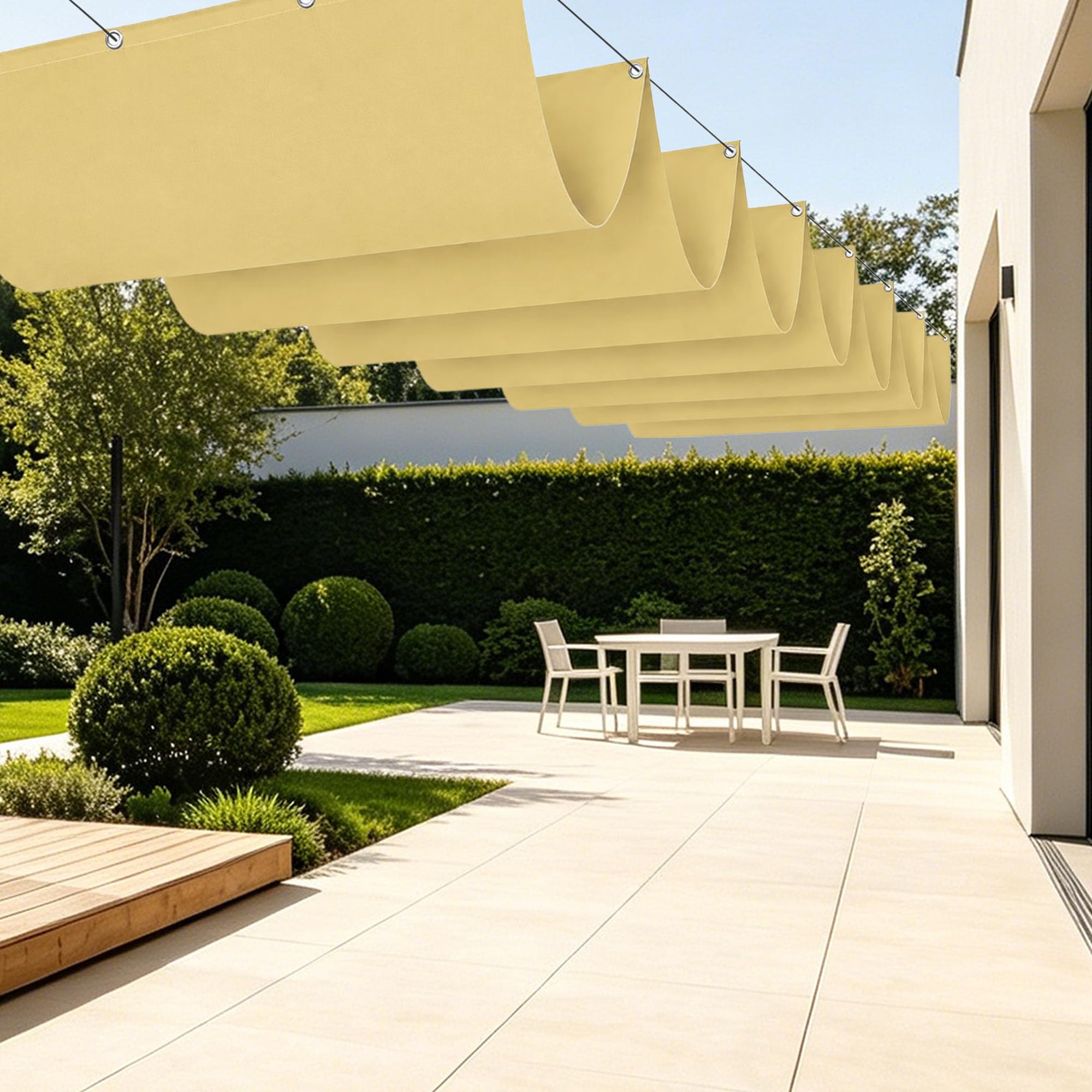 Voiles d'ombrage rétractable 750x440 cm jaune sable pour terrasse et grand jardin