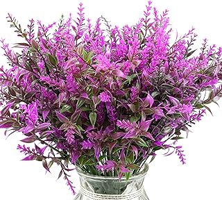 Doafoce 10 pcs Artificial Lavender Flowers, Decorative Plastic Faux Fake Flowers Fake Greenery Shrubs Bushes Plants Decorations for Home Garden Greenery Shrubs Bushes Decor, red