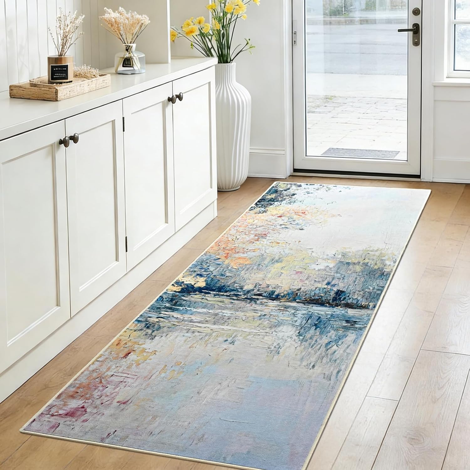 Gifeas Hallway Runner Rug, 2x6 Abstract Washable Runner Rugs with Non Slip Backing, Ultra Soft Modern Printed Carpet for Bedroom Kitchen Entryway Laundry Farmhouse Nursery Home Office Decor, Blue