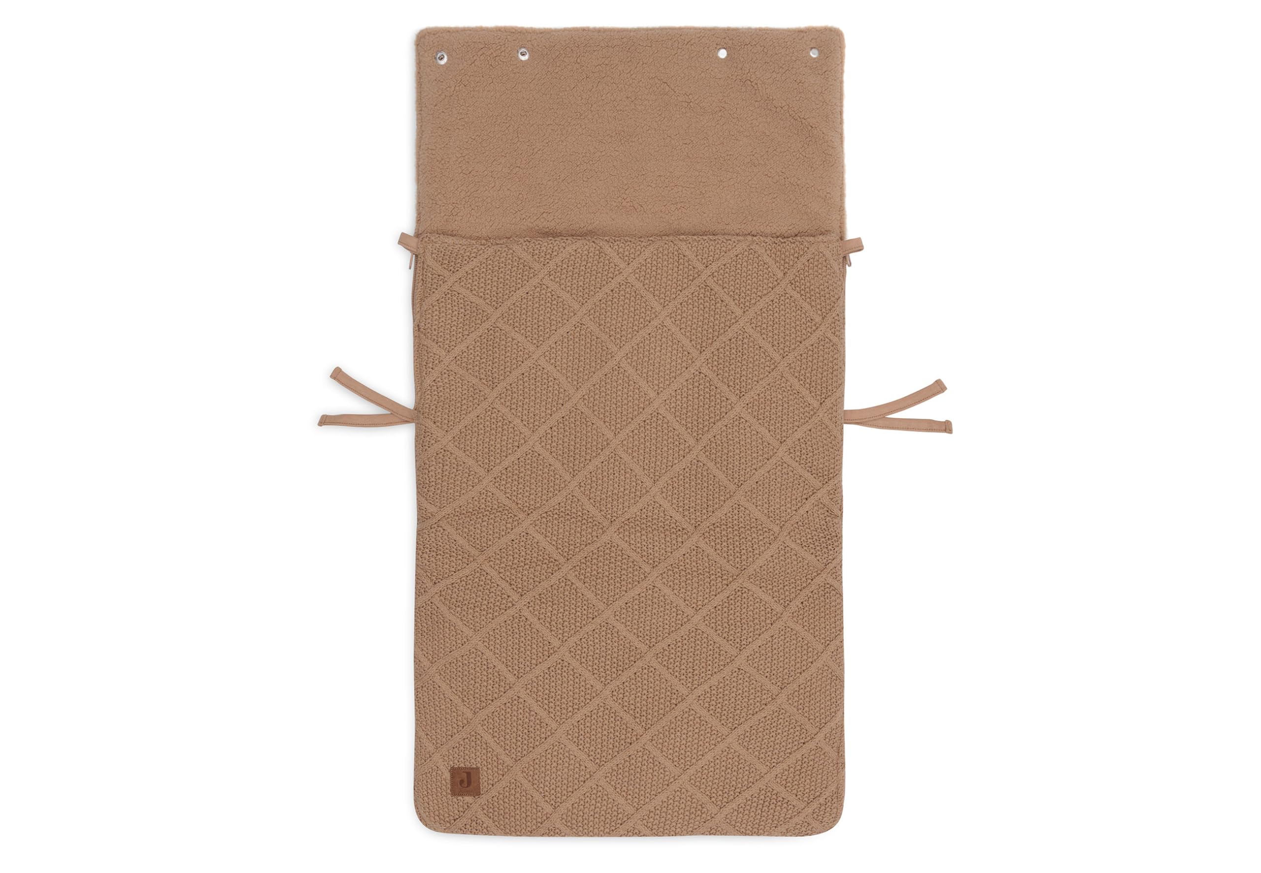 Jollein Chancelière Check Knit Biscuit - Pour siège auto groupe 0+ et poussette - Pour ceinture à 3 points et 5 points - Motif tricoté et doublure en polaire