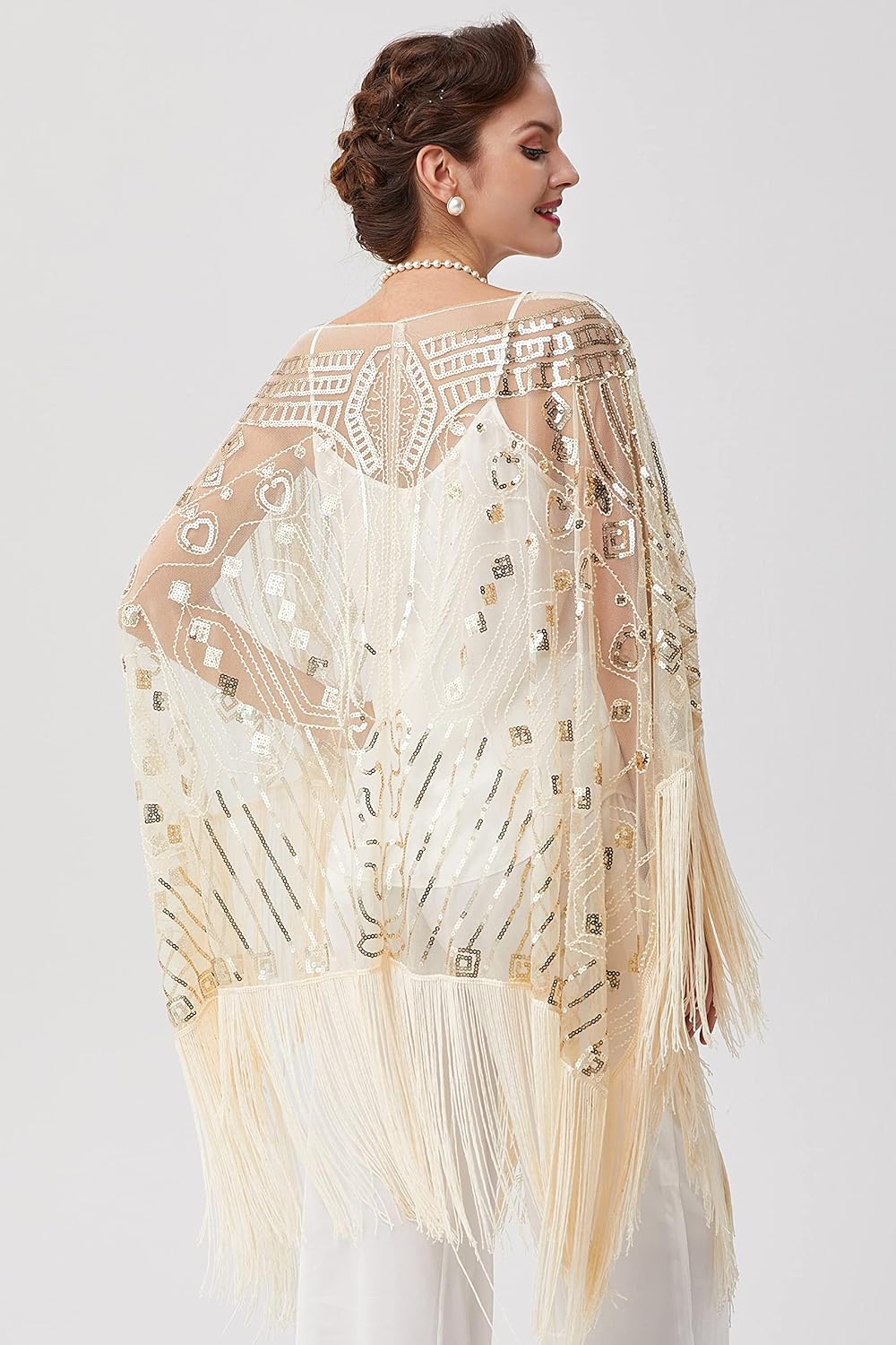 BABEYOND 1920s Sequin Beaded Shawl Wraps Fringed Evening Cape Scarf for Wedding - Image 4