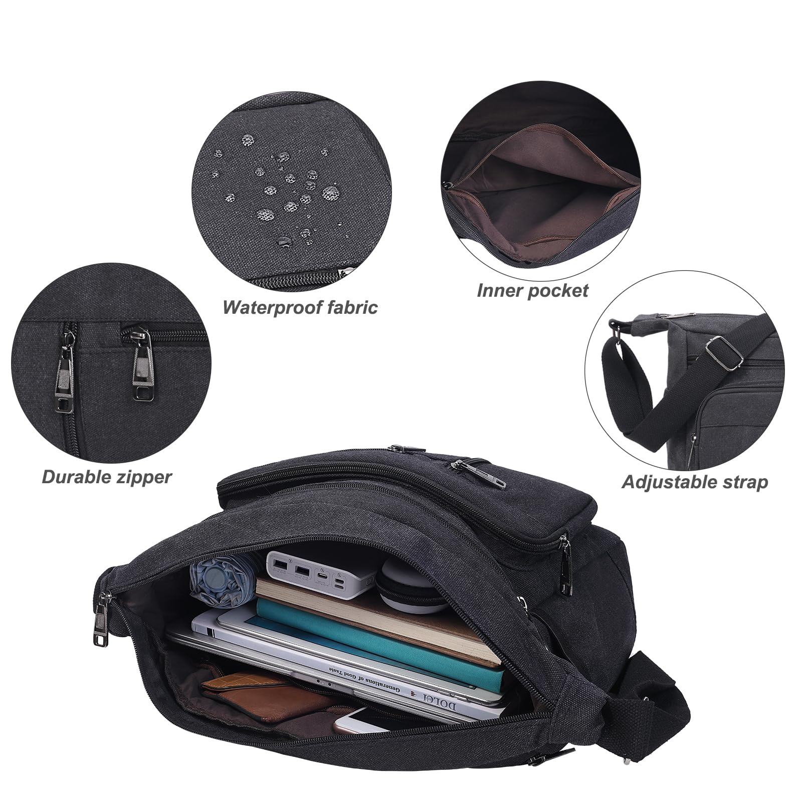 Toile Sacs à Bandoulière, Sacoche Homme Bandouliere Messenger Bag pour Voyage Travail école