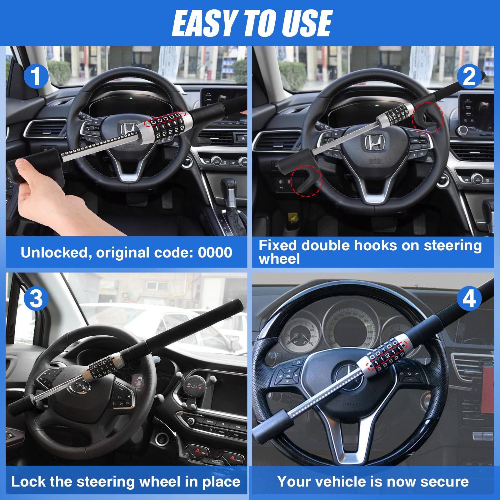 Lenkradkralle für Auto 5 Stelliges Zahlenschloss Heavy Duty Lenkradschloss für Auto Anti Diebstahl Vorrichtung SchlüSselloses Lenkradschloss Universal Lenkradkralle für Pkws Lkws Wagen Vans SUV