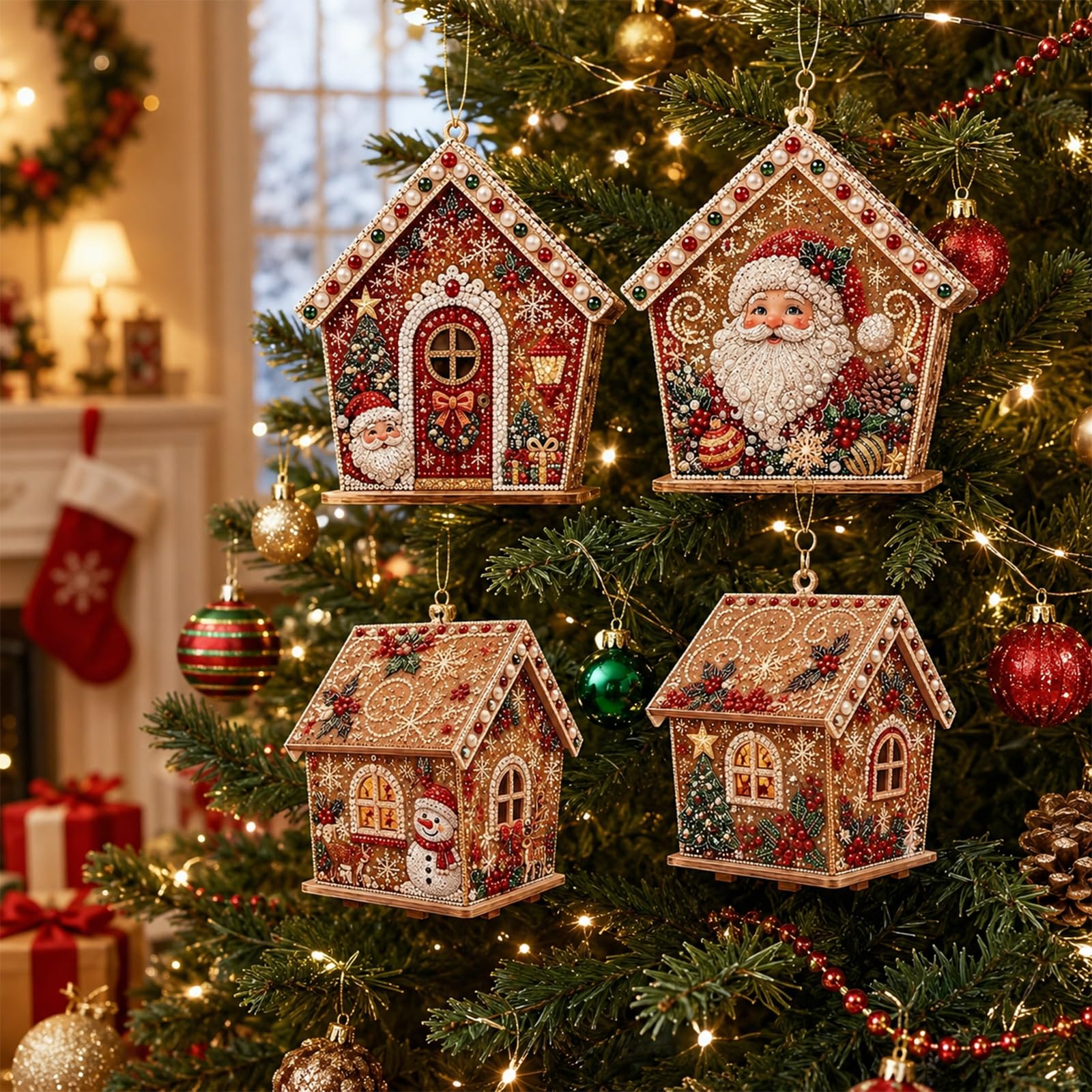 3D DIY Diamond Painting Kit, Christmas Santa House Pearl Diamond Art