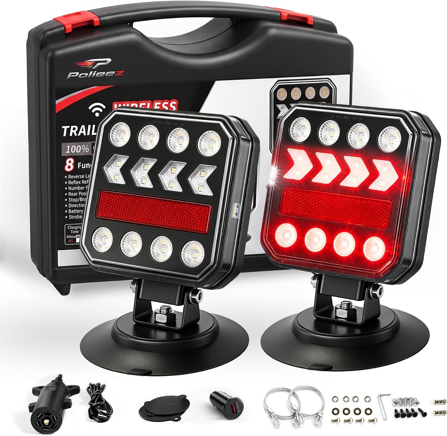 Wireless Trailer Lights, Magnetic Rechargeable LED Tow Light Kit for Trucks