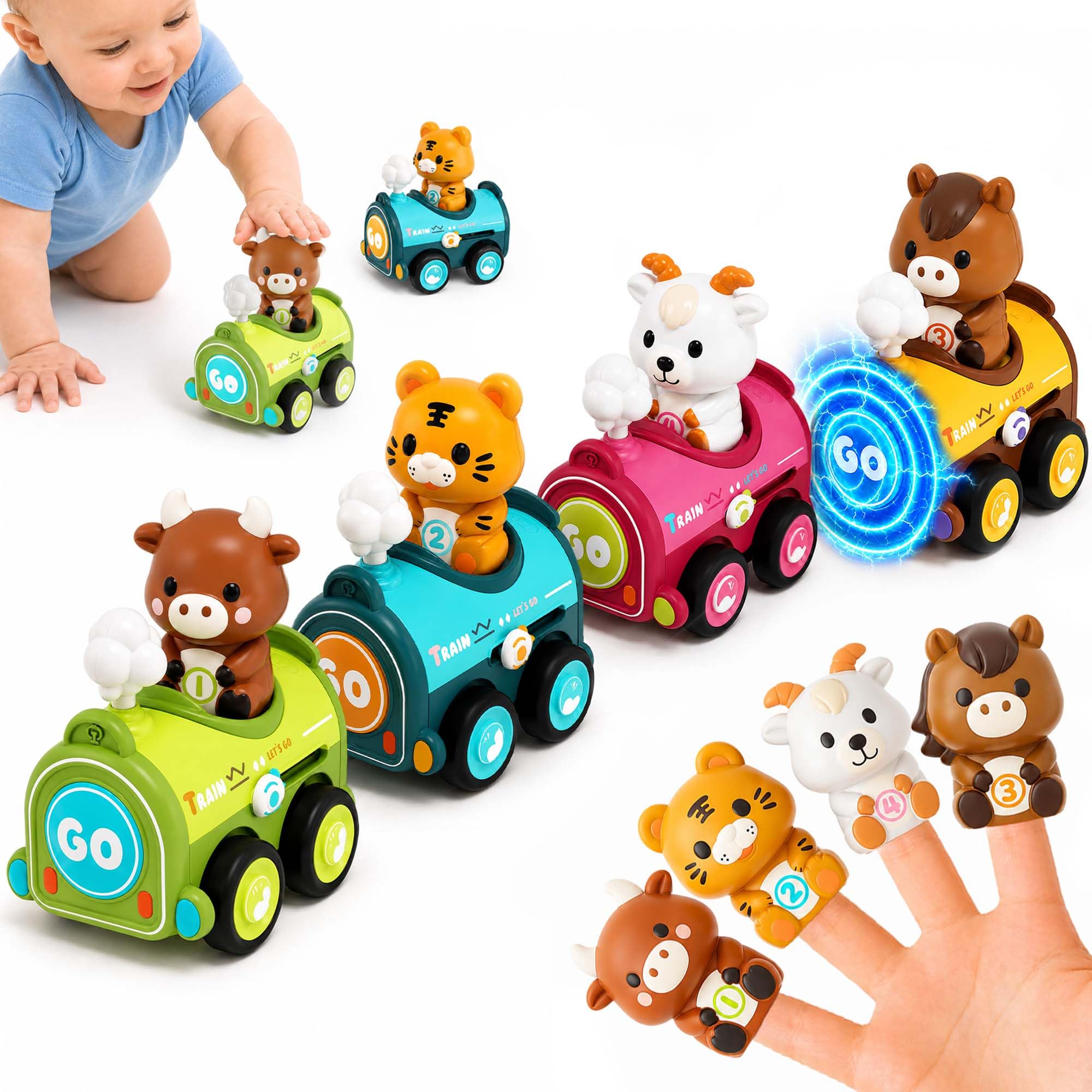 iPlay, iLearn Press to Go Car Toys for Toddler 1-3, Baby Magnetic Train Toy