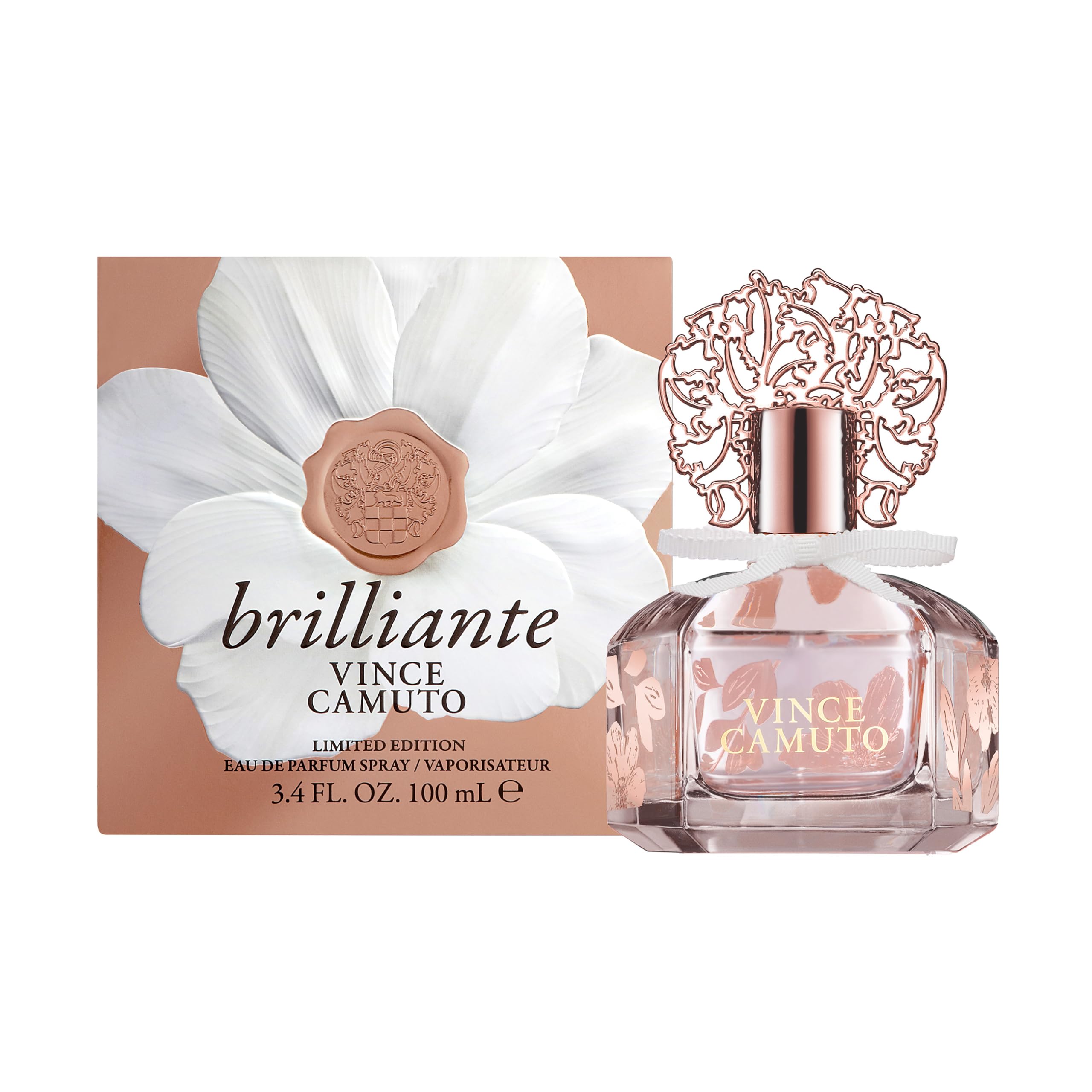 Vince CamutoBrilliante Eau de Parfum Perfume for Women, Sparkling White Floriental Fragrance, Notes of Gardenia Petals, Jasmine Sambac & Cashmere Woods, Long-Lasting Feminine Scent, 3.4 Fl Oz
