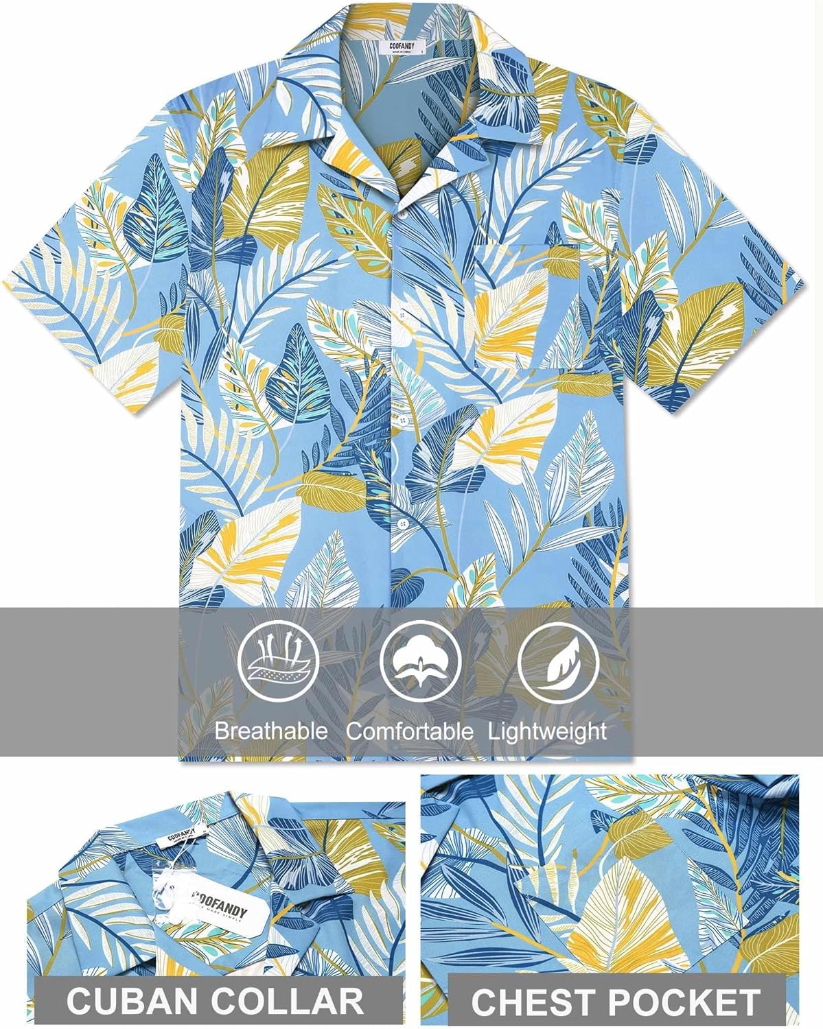 COOFANDY Mens Hawaiian Shirt Short Sleeve Floral Button Down Shirts Tropical Summer Beach Shirts Camp Collar Shirt - Image 5