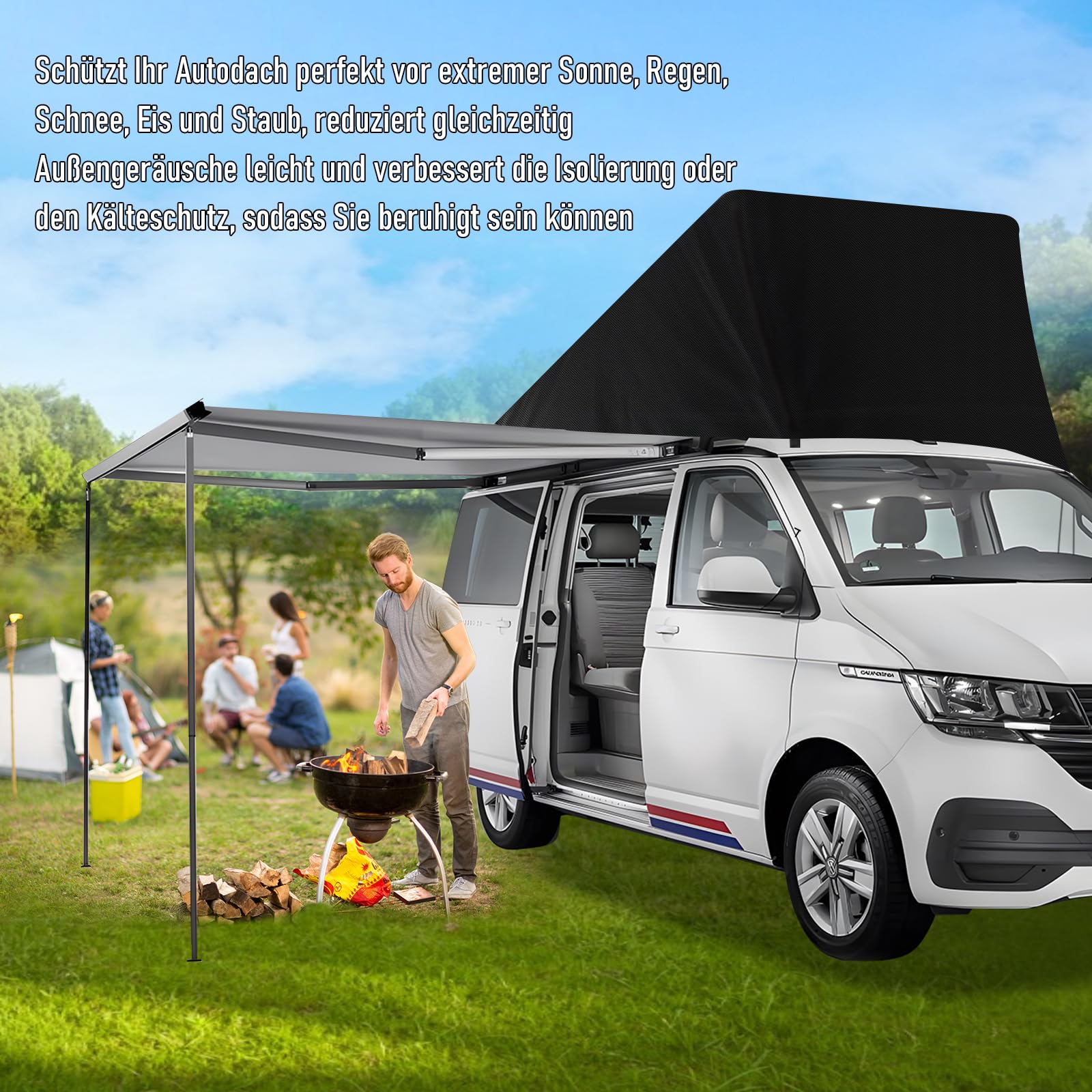 Dachschutz Ersatz für VWT4, 600D Oxford-Stoff Schwarz Wetterschutz Pop-Top Camper Dachzelt für Aufstelldach Schlafdach Outdoor Camping, Mütze Calicap Regenschutz Wintercamping