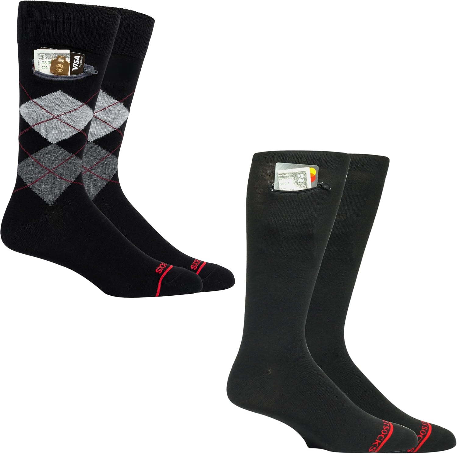 Pocket Socks Moisture Wicking Crew Socks - Anti Pickpocket Dress Socks for Women and Men w/Hidden Pocket