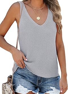 Tutorutor Womens Summer Sleeveless V Neck Sweater Vest Fall Knitted Loose Cami Tank Tops