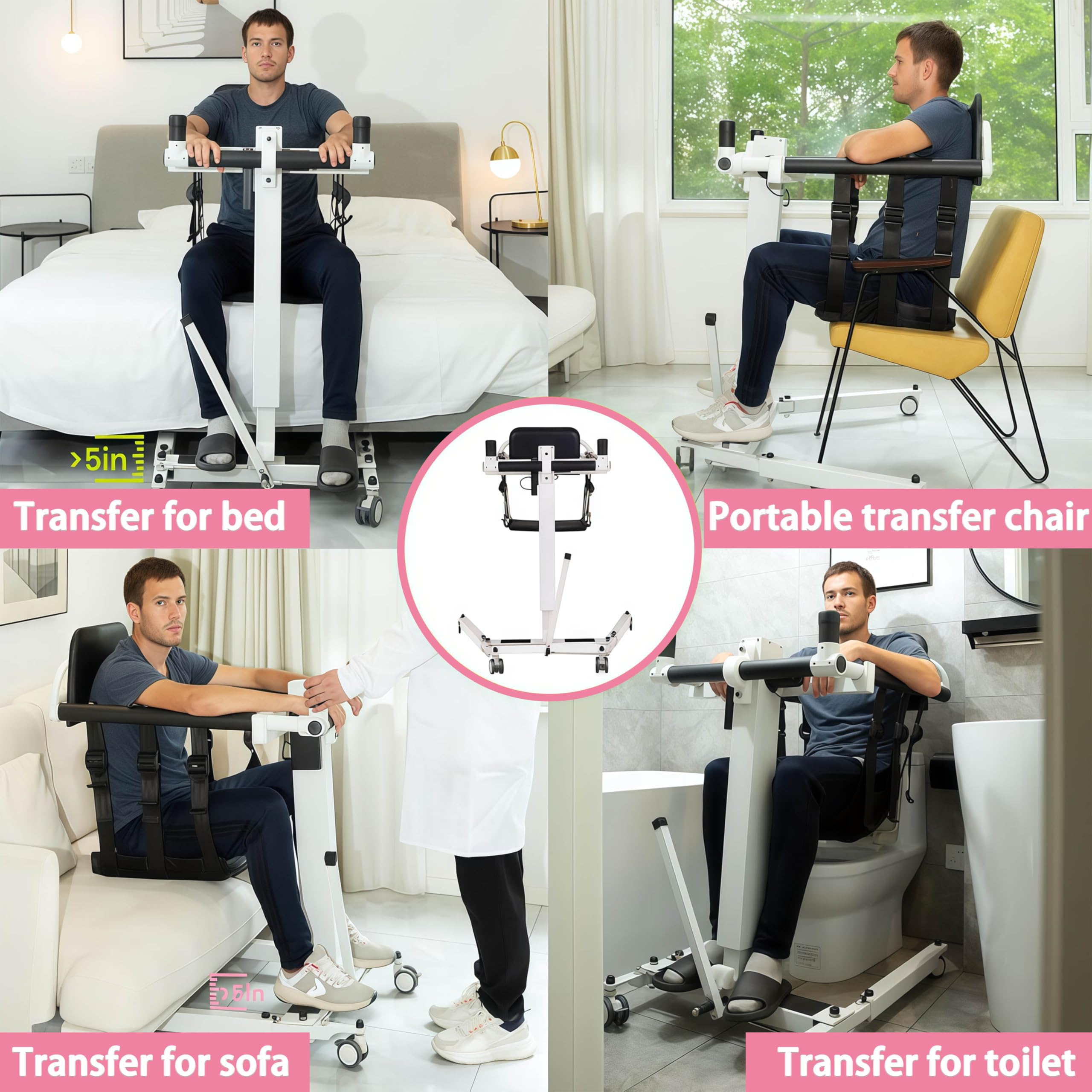 GrúA De Pacientes Mejorada para El Hogar, Silla De Transferencia EléCtrica para Pacientes, GrúA PortáTil para Discapacitados para El Coche, Sillas De Transferencia