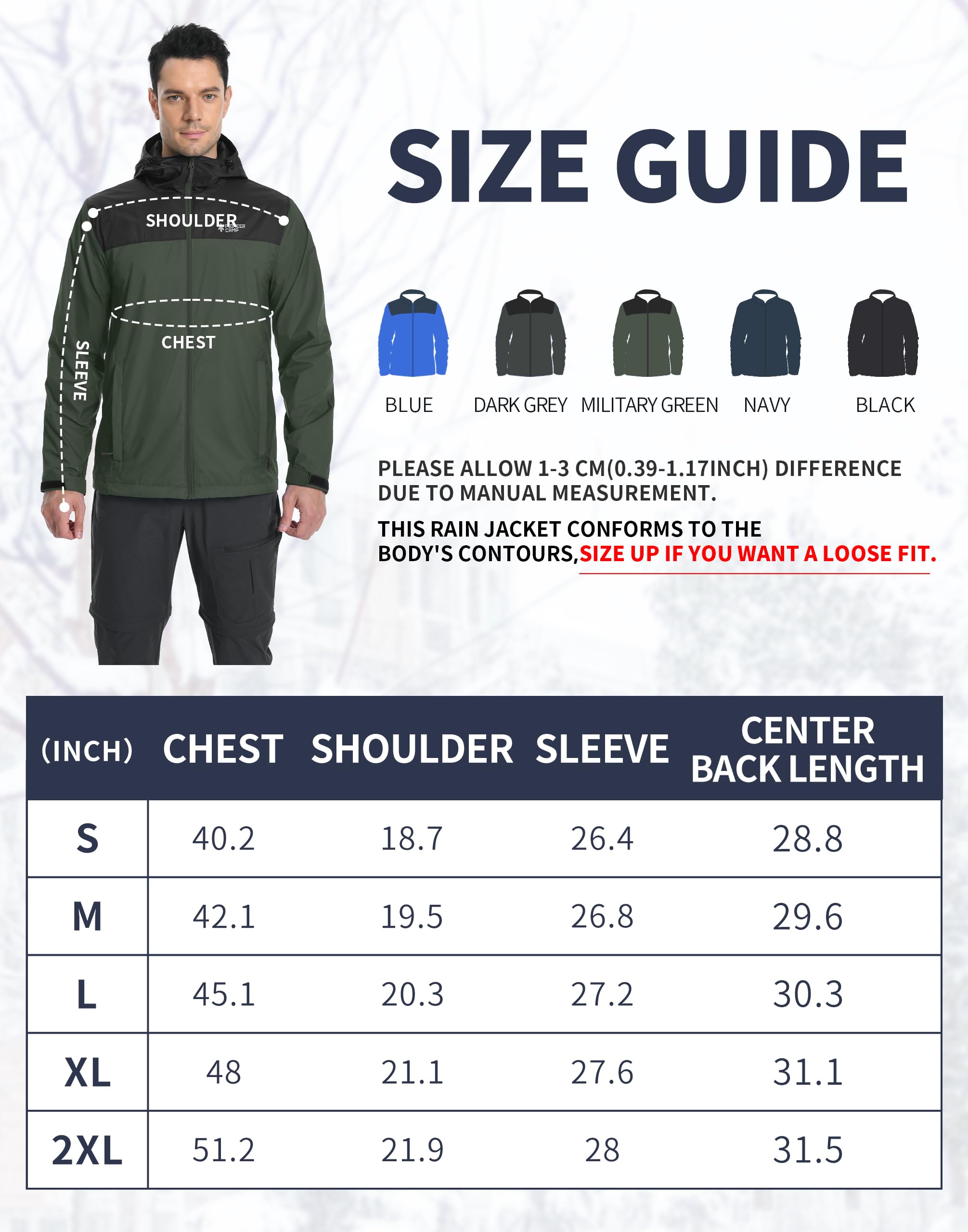 Pioneer Camp Chaqueta impermeable para hombre, con capucha, ligera, plegable, para exteriores, senderismo, viajes