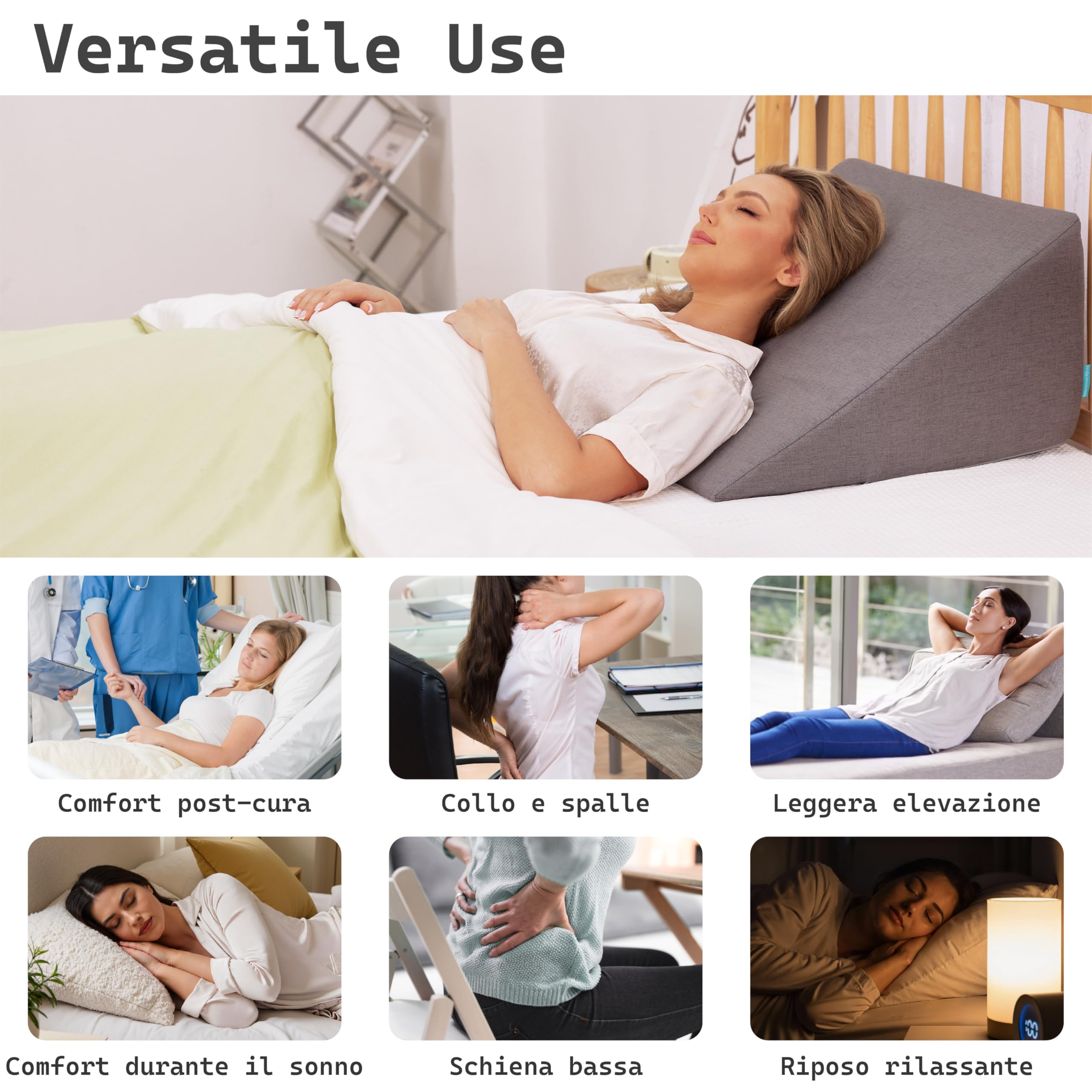 bonmedico Cuscino a Cuneo per Letto e Divano – Triangolare Ergonomico in Memory Foam – Supporto Schiena, Gambe e Postura, Relax, Lettura e Riposo – Adulti, Anti Scivolo, Fodera Lavabile