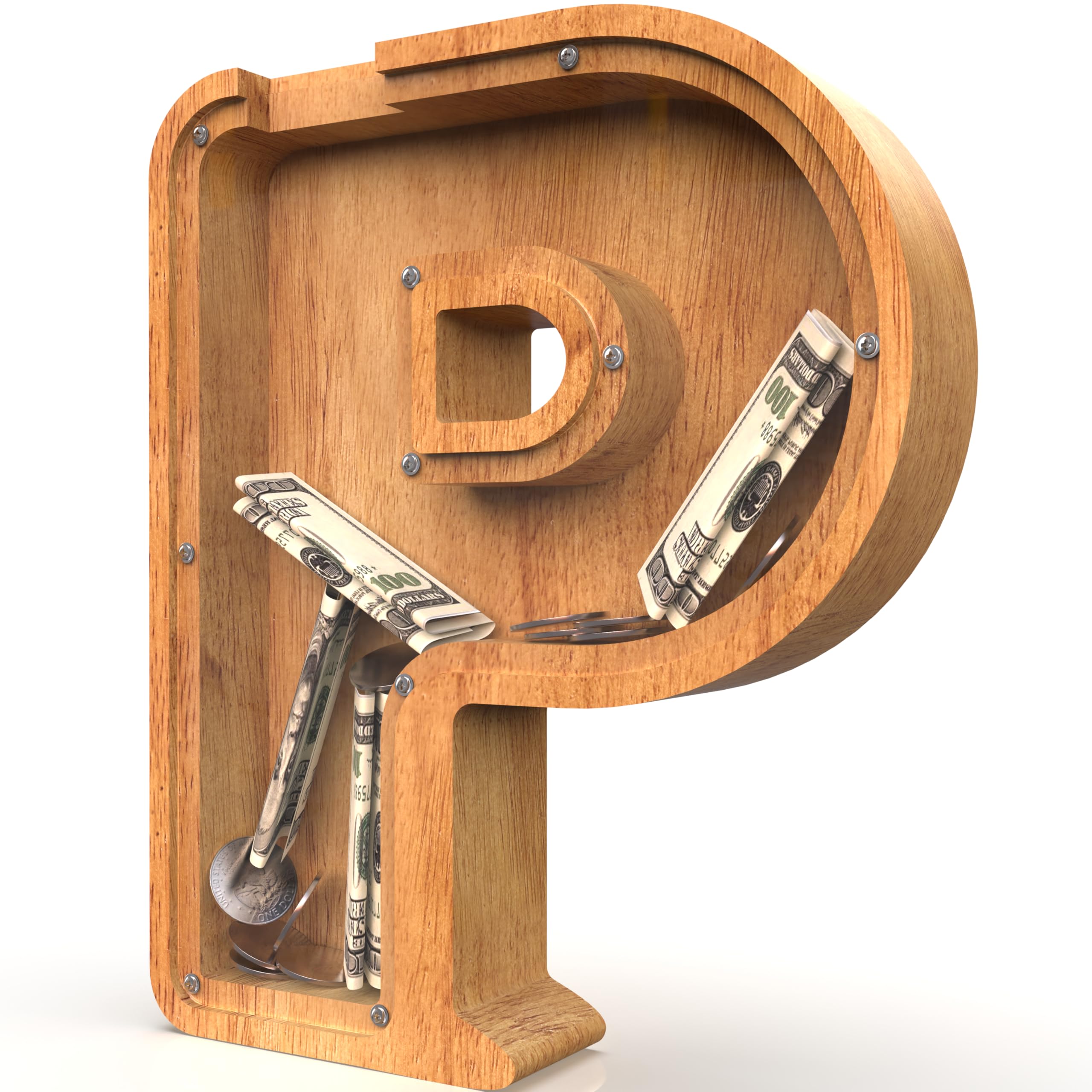 Sulevalt 子供用貯金箱 Lサイズ パーソナライズされた木製レター貯金箱 カットアウトデザイン アルファベット文字コインバンク 子供用木製バンク  リアルマネーのためのクリエイティブなギフト (P) Sulevalt 12インチ 特大木製レター貯金箱 男の子/女の子/子供用貯金箱 ...