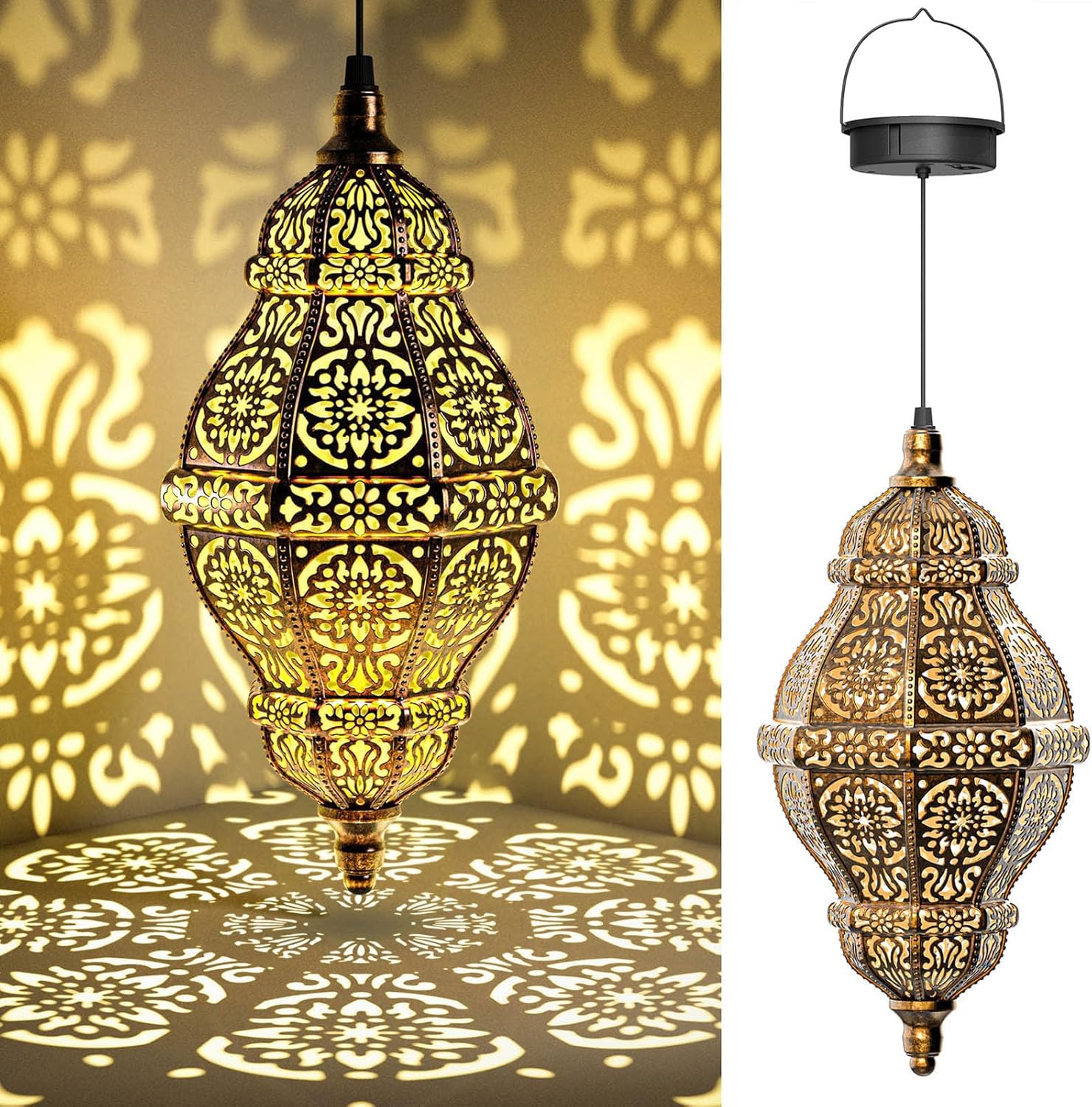 twinkya 2Pack Hanging Solar Lights Outdoor Garden Decor, Waterproof Plastic Moroccan Solar Powered Lantern Lamp, Outside Decorations for Patio Yard Porch Backyard Decor, Gardening Gifts for Women Mom 2pack Brown Gold