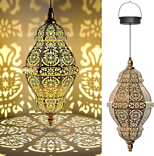 Vista 41 de Twinkya Luces solares colgantes para jardín al aire libre, farol solar impermeable, de metal, marroquí, decoración al aire libre para patio, camino
