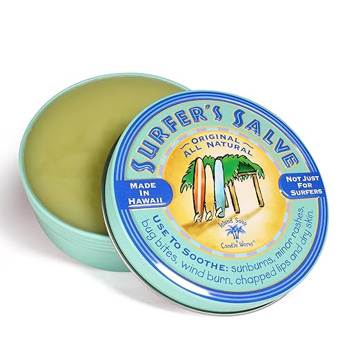 Island Soap & Candle Works Surfer's Salve - Bálsamo calmante para la piel totalmente natural, ungüento hidratante antirozaduras para picaduras de